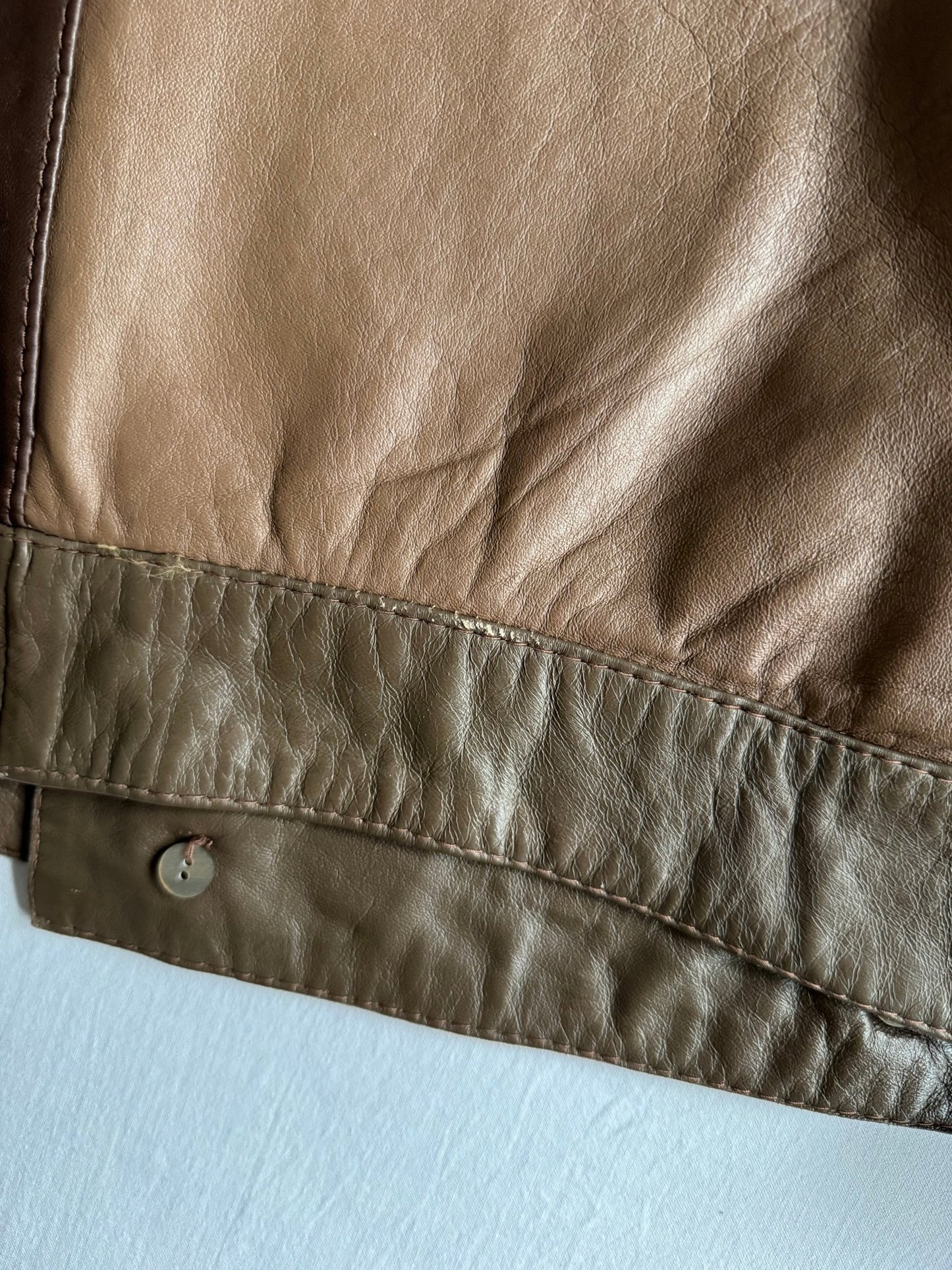 🏍️ Geacă vintage biker din piele / Maro & Olive (Women’s L) - anbracaminte