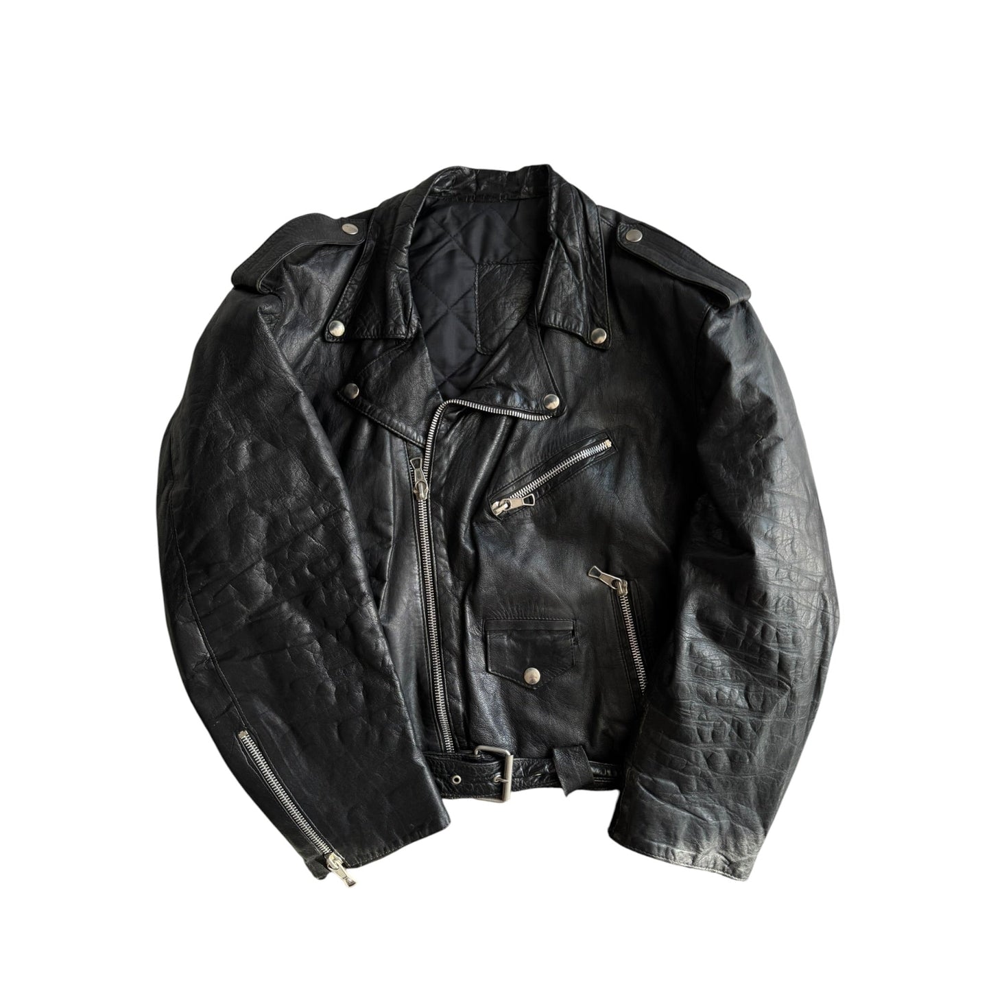 🏍️ Geacă Vintage Biker din Piele Neagră – L (Distressed Look) - anbracaminte