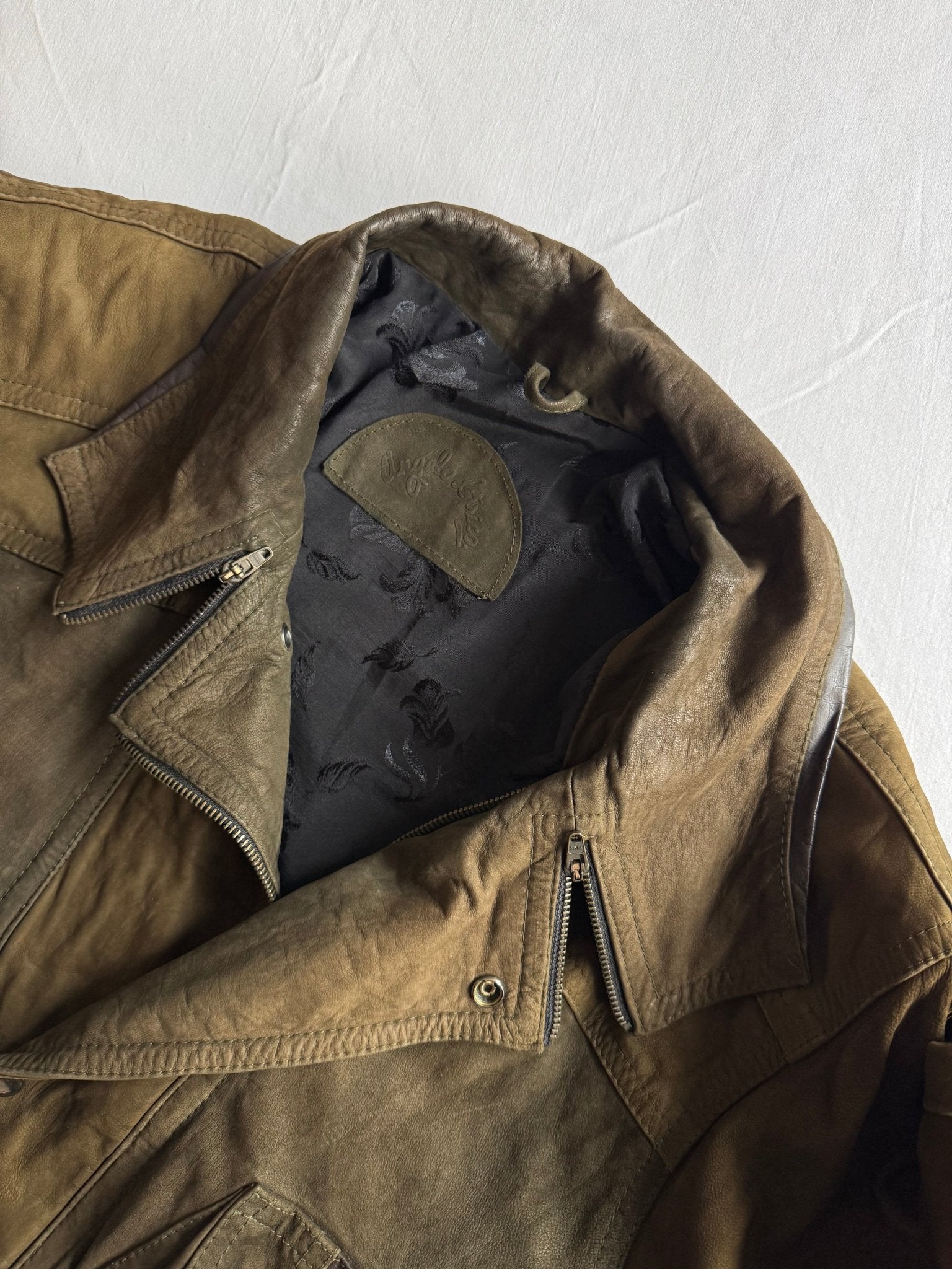 🐐 Geacă Vintage Bomber din Piele de Capră / Olive (Mărime 46 - M) - anbracaminte