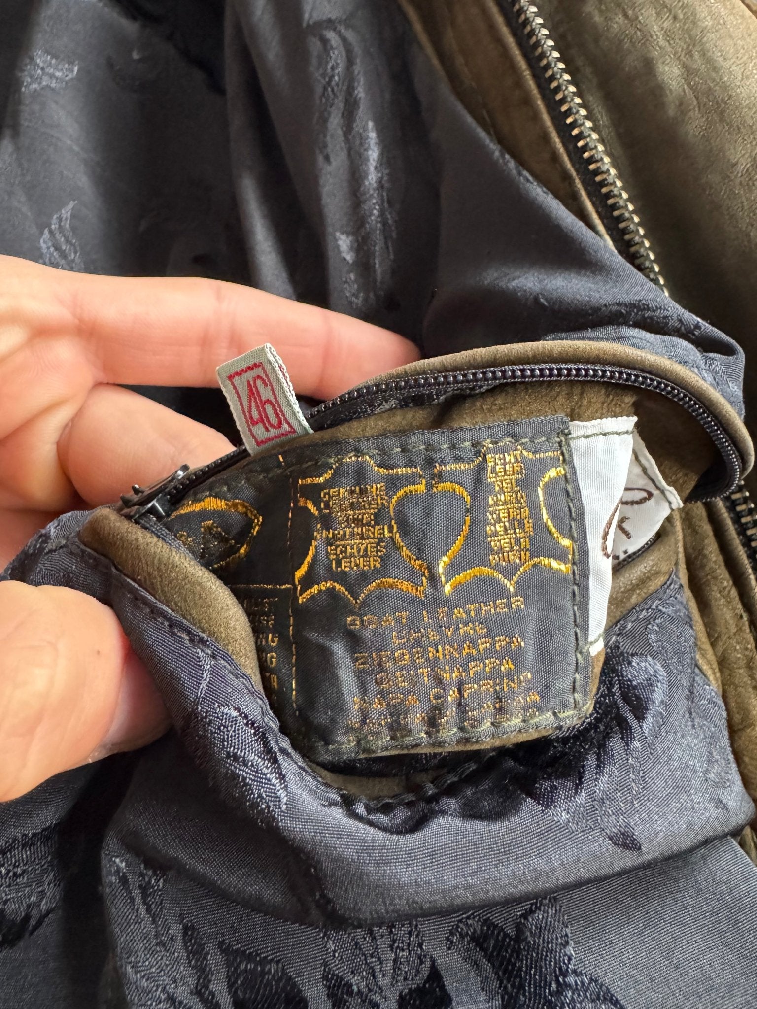 🐐 Geacă Vintage Bomber din Piele de Capră / Olive (Mărime 46 - M) - anbracaminte
