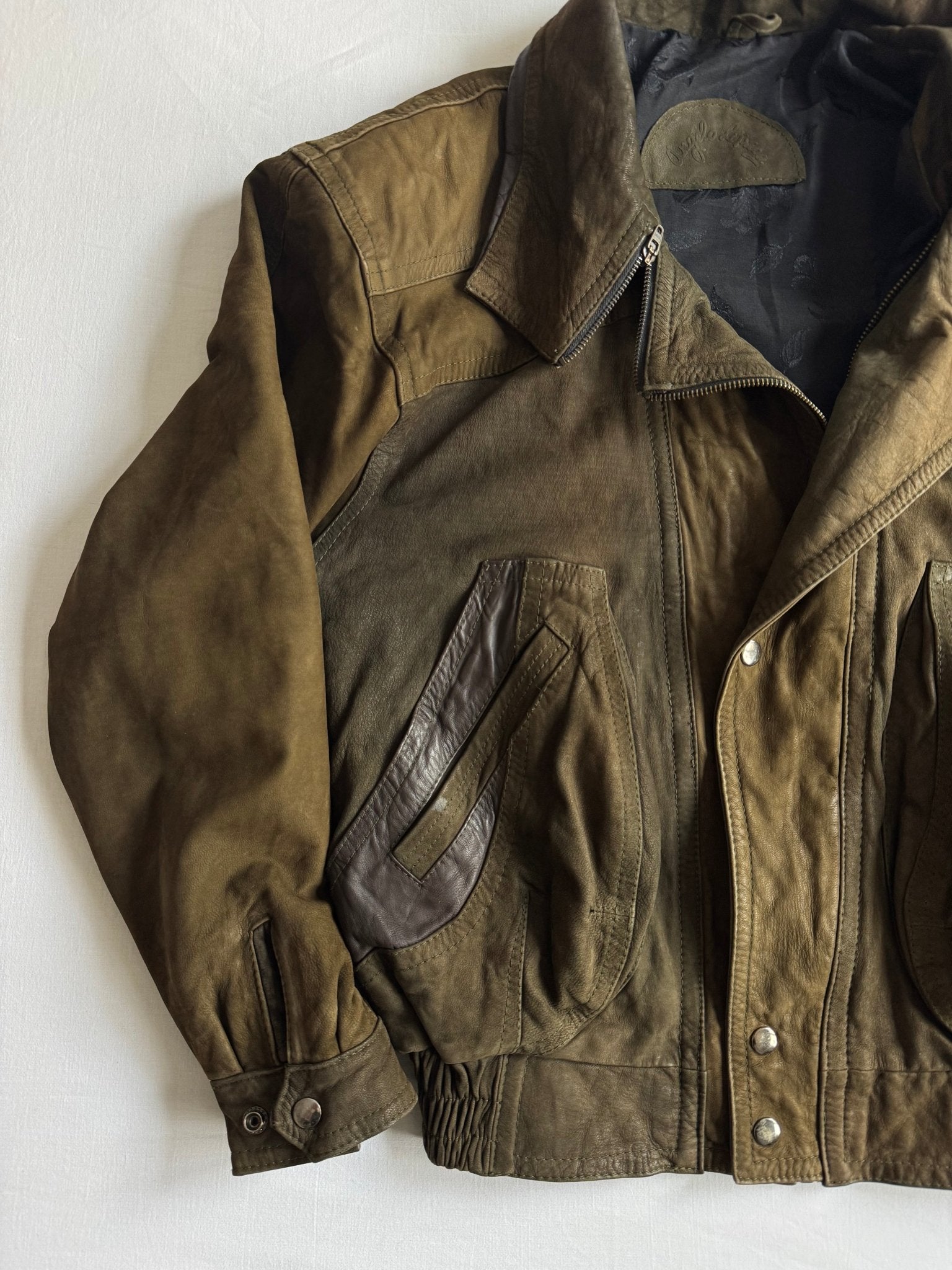 🐐 Geacă Vintage Bomber din Piele de Capră / Olive (Mărime 46 - M) - anbracaminte