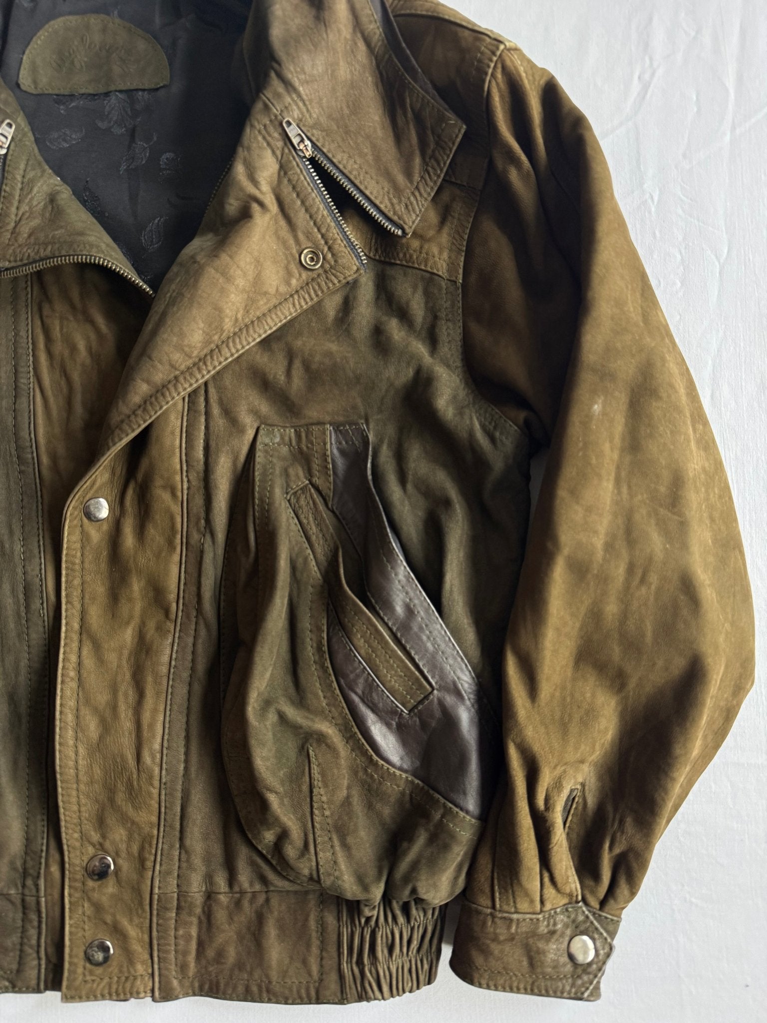 🐐 Geacă Vintage Bomber din Piele de Capră / Olive (Mărime 46 - M) - anbracaminte
