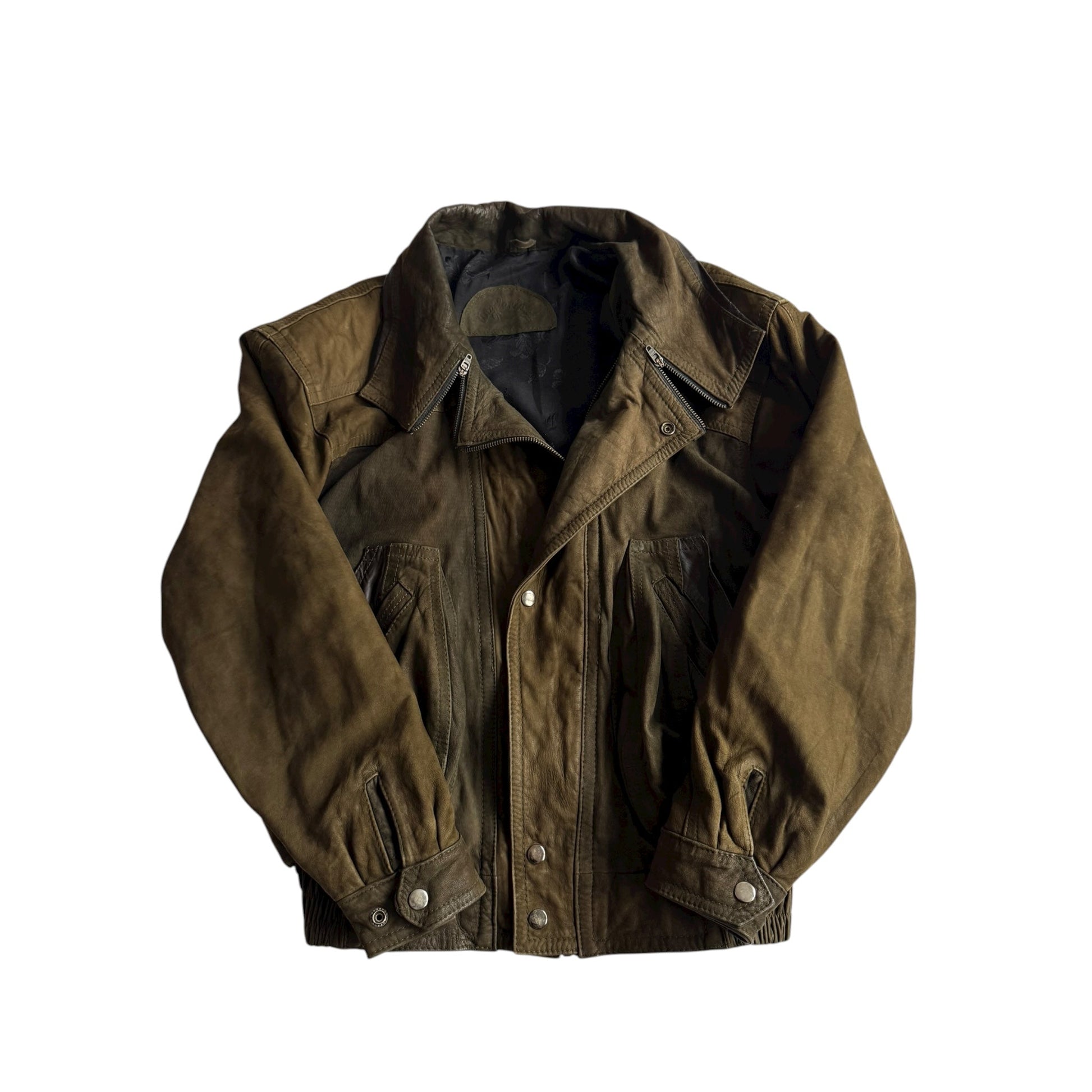 🐐 Geacă Vintage Bomber din Piele de Capră / Olive (Mărime 46 - M) - anbracaminte