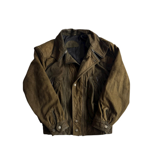 🐐 Geacă Vintage Bomber din Piele de Capră / Olive (Mărime 46 - M) - anbracaminte