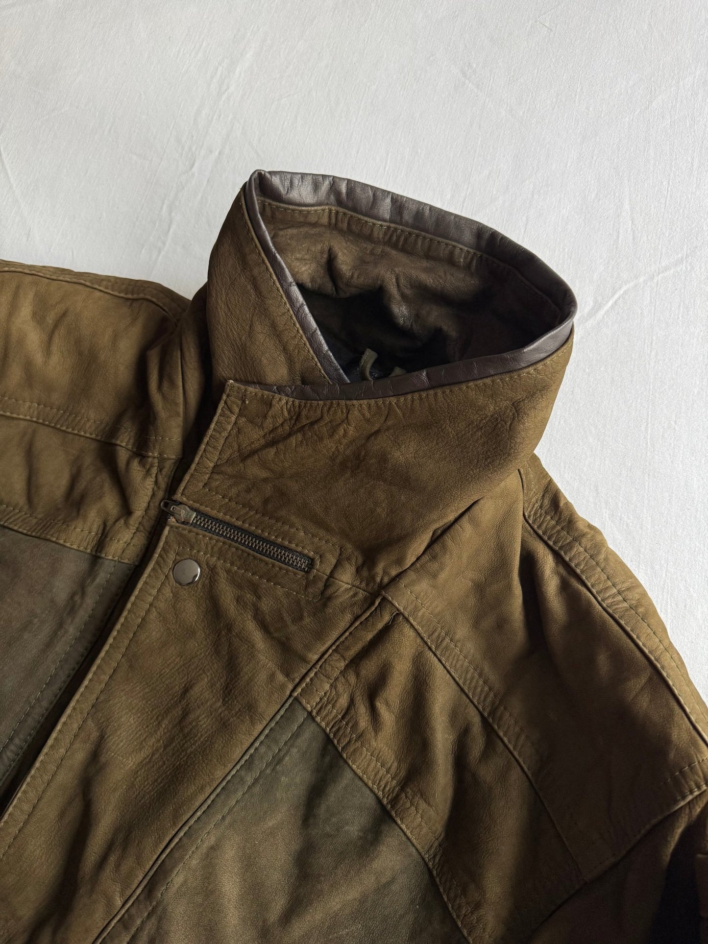 🐐 Geacă Vintage Bomber din Piele de Capră / Olive (Mărime 46 - M) - anbracaminte