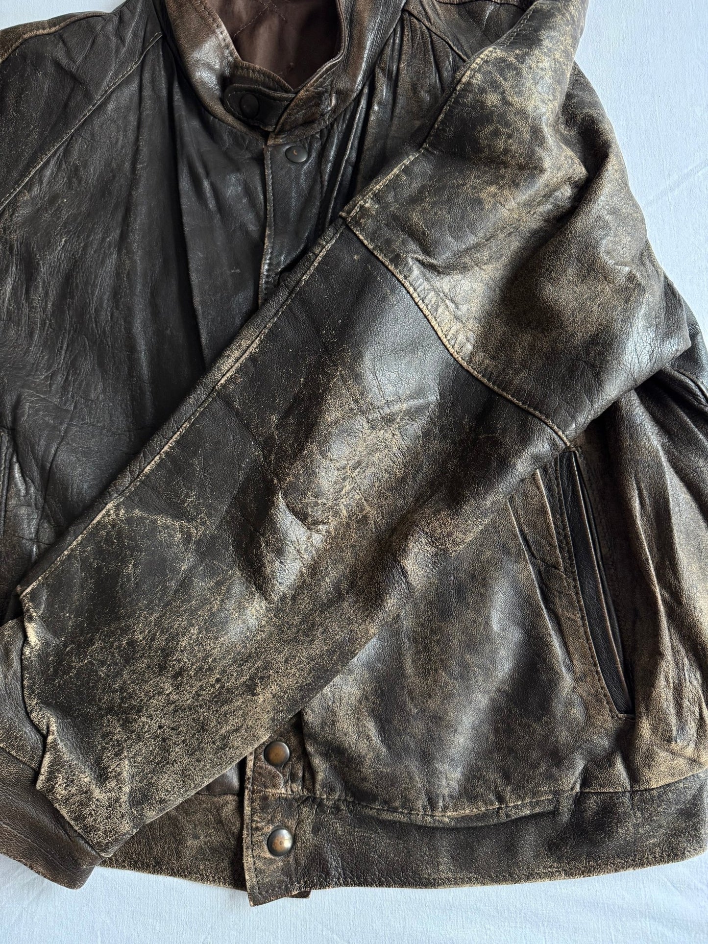 🧥 Geacă Vintage Bomber din Piele / Patină Naturală (Mărime M) - anbracaminte