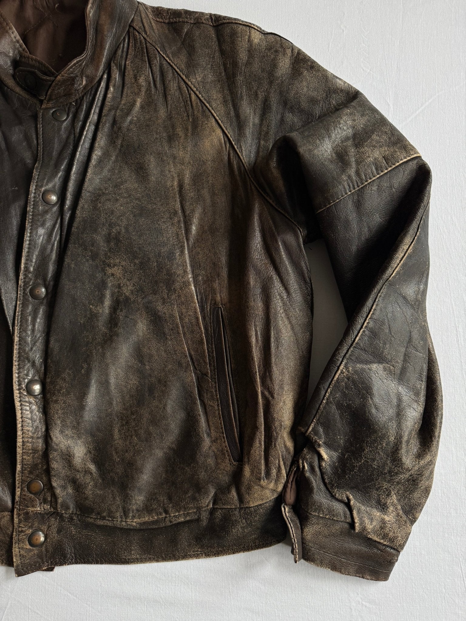 🧥 Geacă Vintage Bomber din Piele / Patină Naturală (Mărime M) - anbracaminte