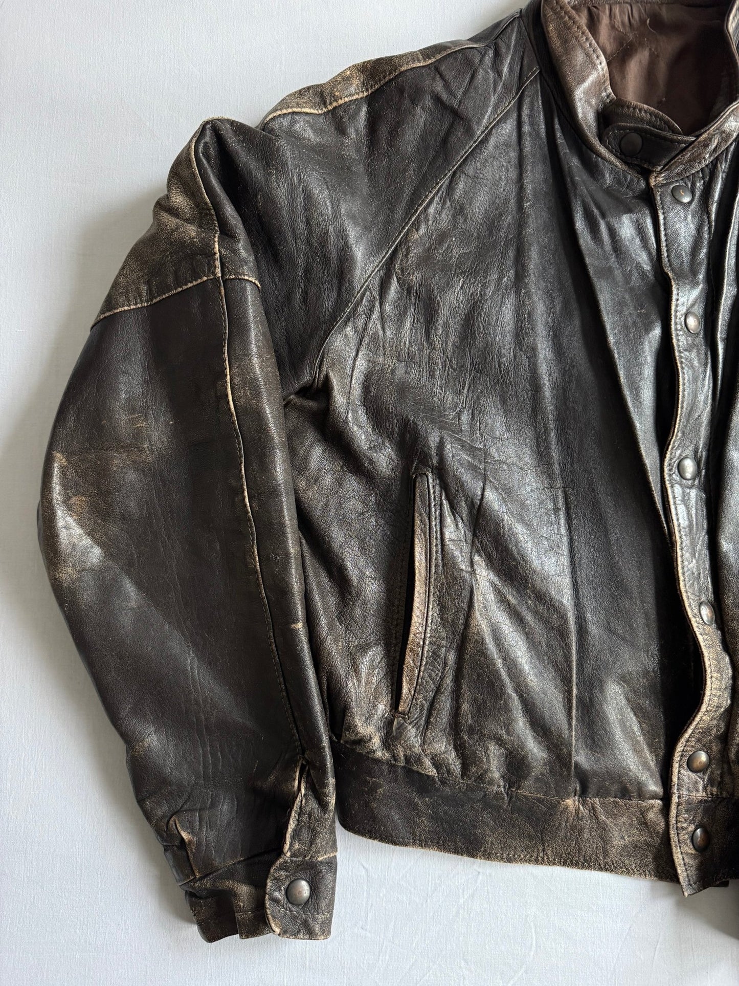 🧥 Geacă Vintage Bomber din Piele / Patină Naturală (Mărime M) - anbracaminte