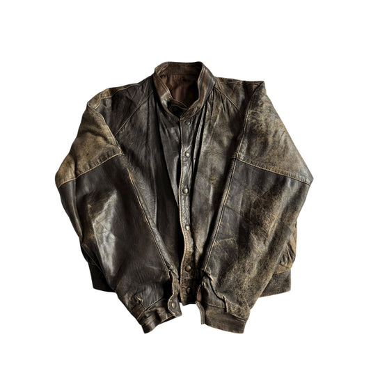 🧥 Geacă Vintage Bomber din Piele / Patină Naturală (Mărime M) - anbracaminte