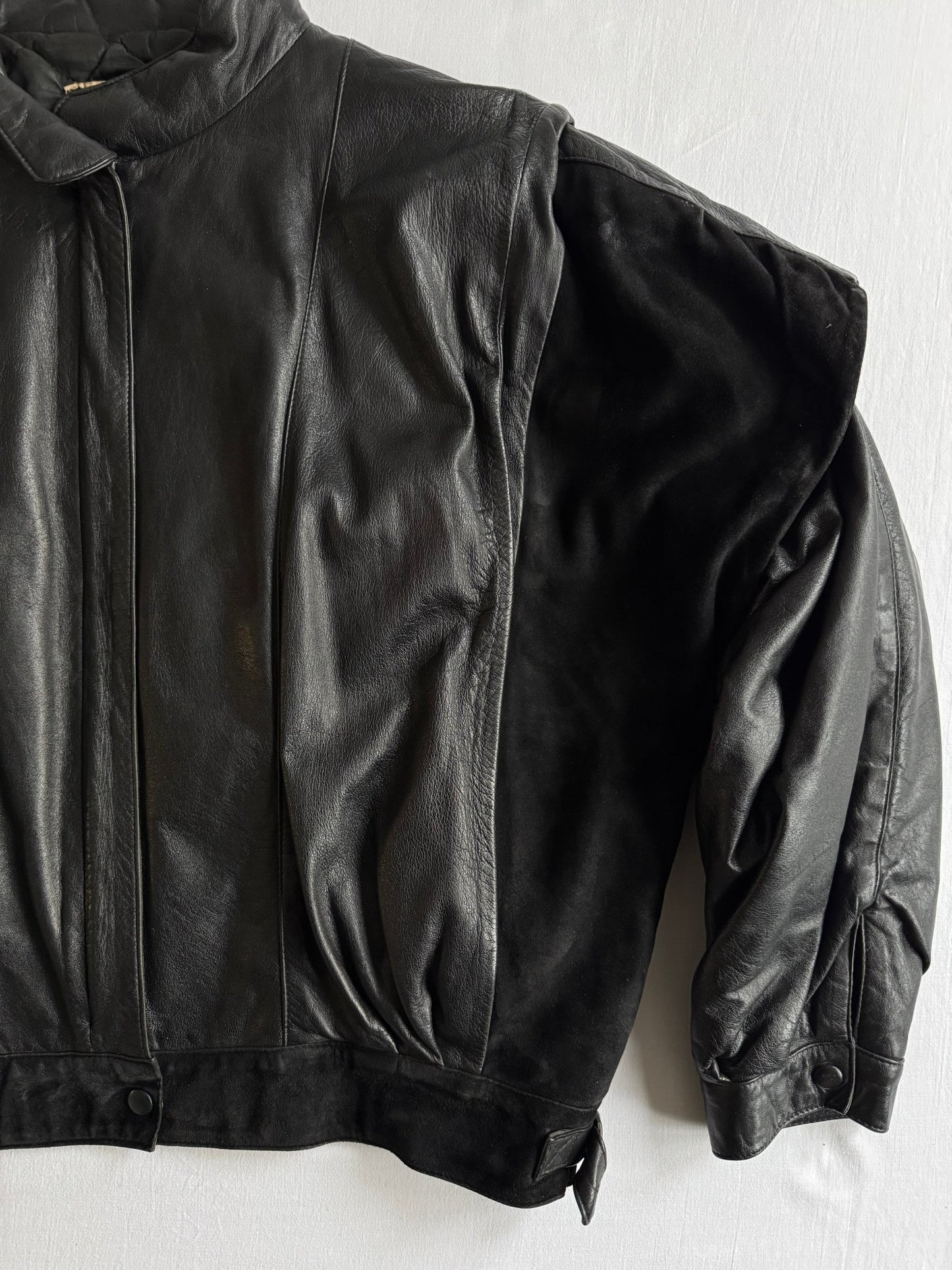💣 Geacă vintage bomber din piele și piele întoarsă / Neagră (Men’s S) - anbracaminte