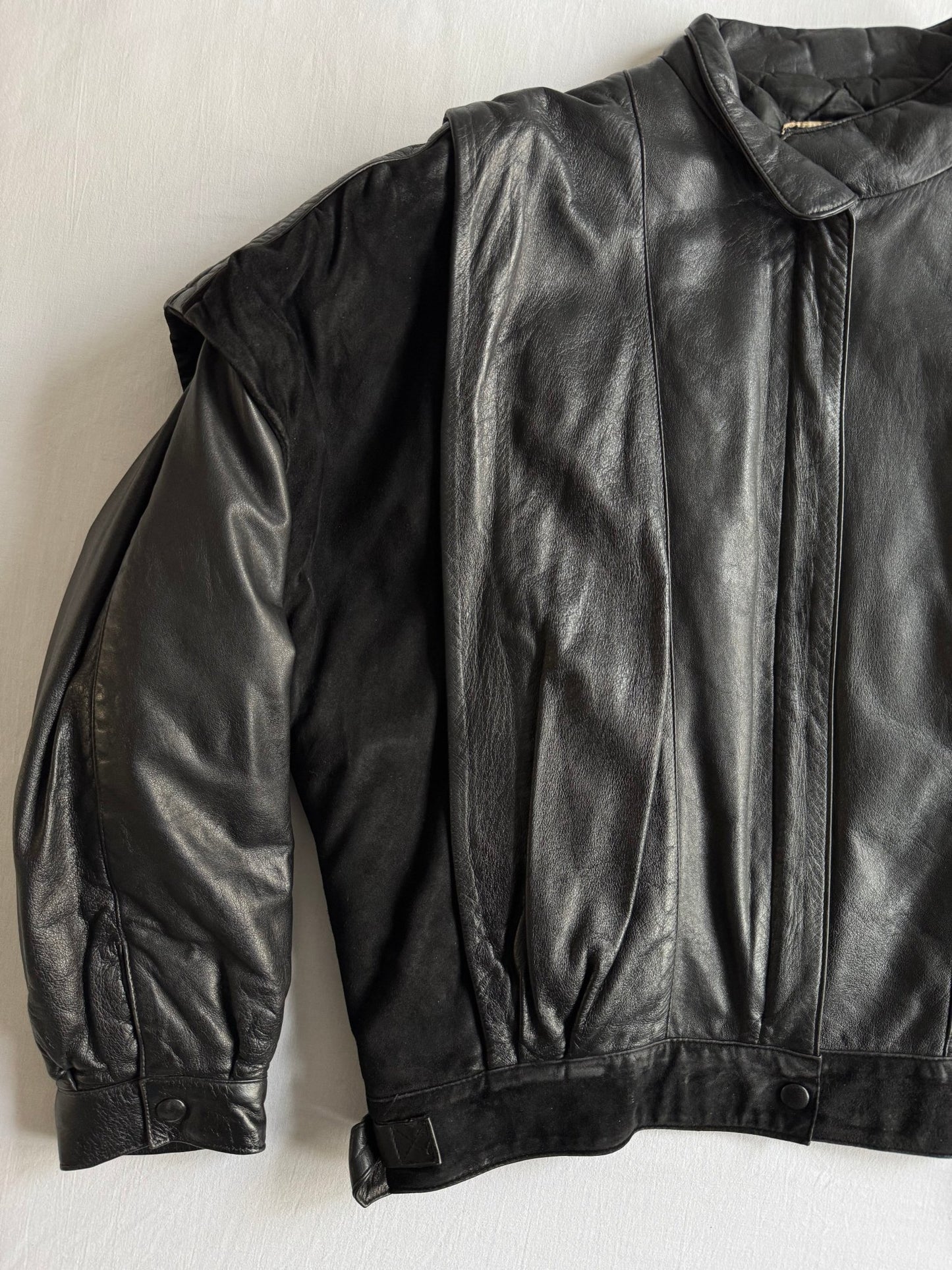 💣 Geacă vintage bomber din piele și piele întoarsă / Neagră (Men’s S) - anbracaminte