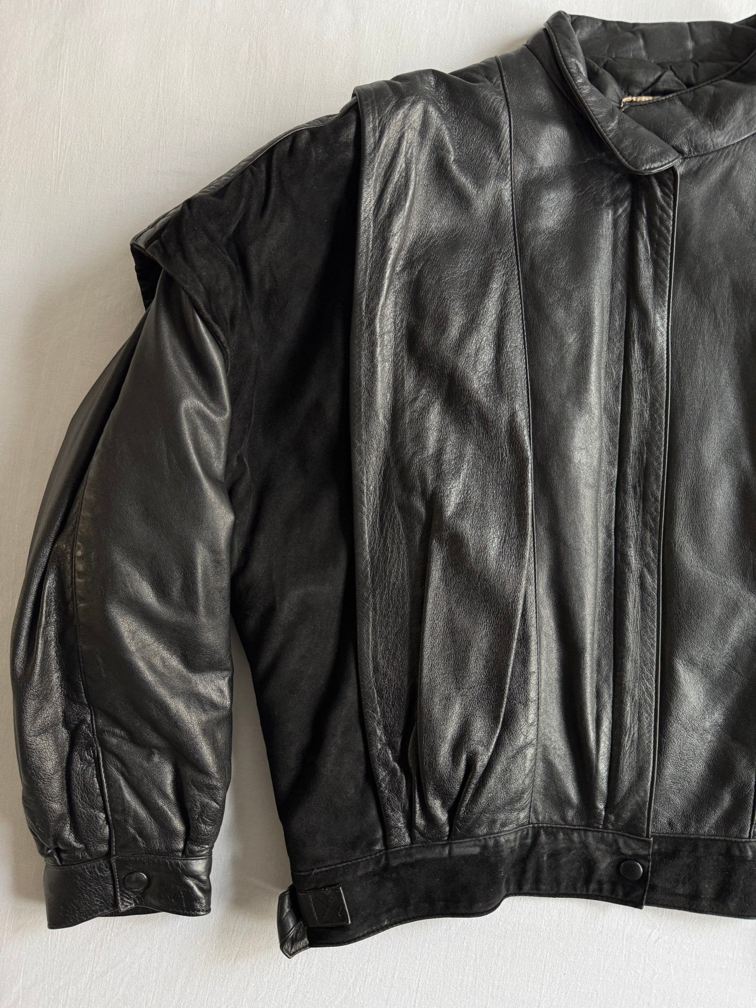 💣 Geacă vintage bomber din piele și piele întoarsă / Neagră (Men’s S) - anbracaminte
