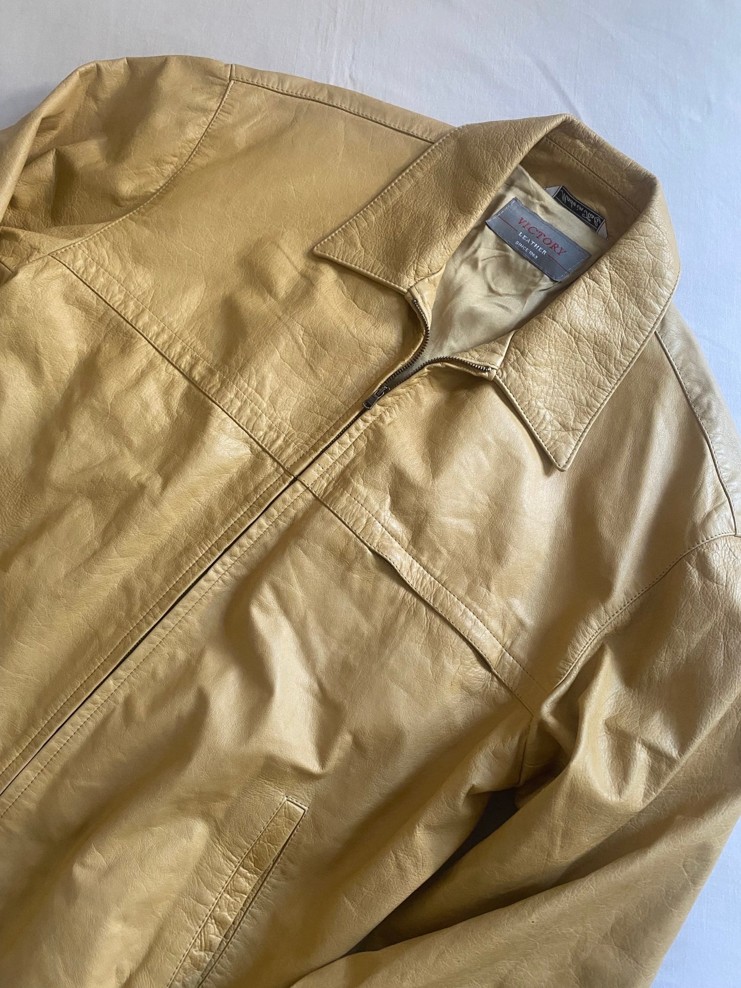 Geacă Vintage Crem din Piele – Made in Italy, Guler 70s - anbracaminte