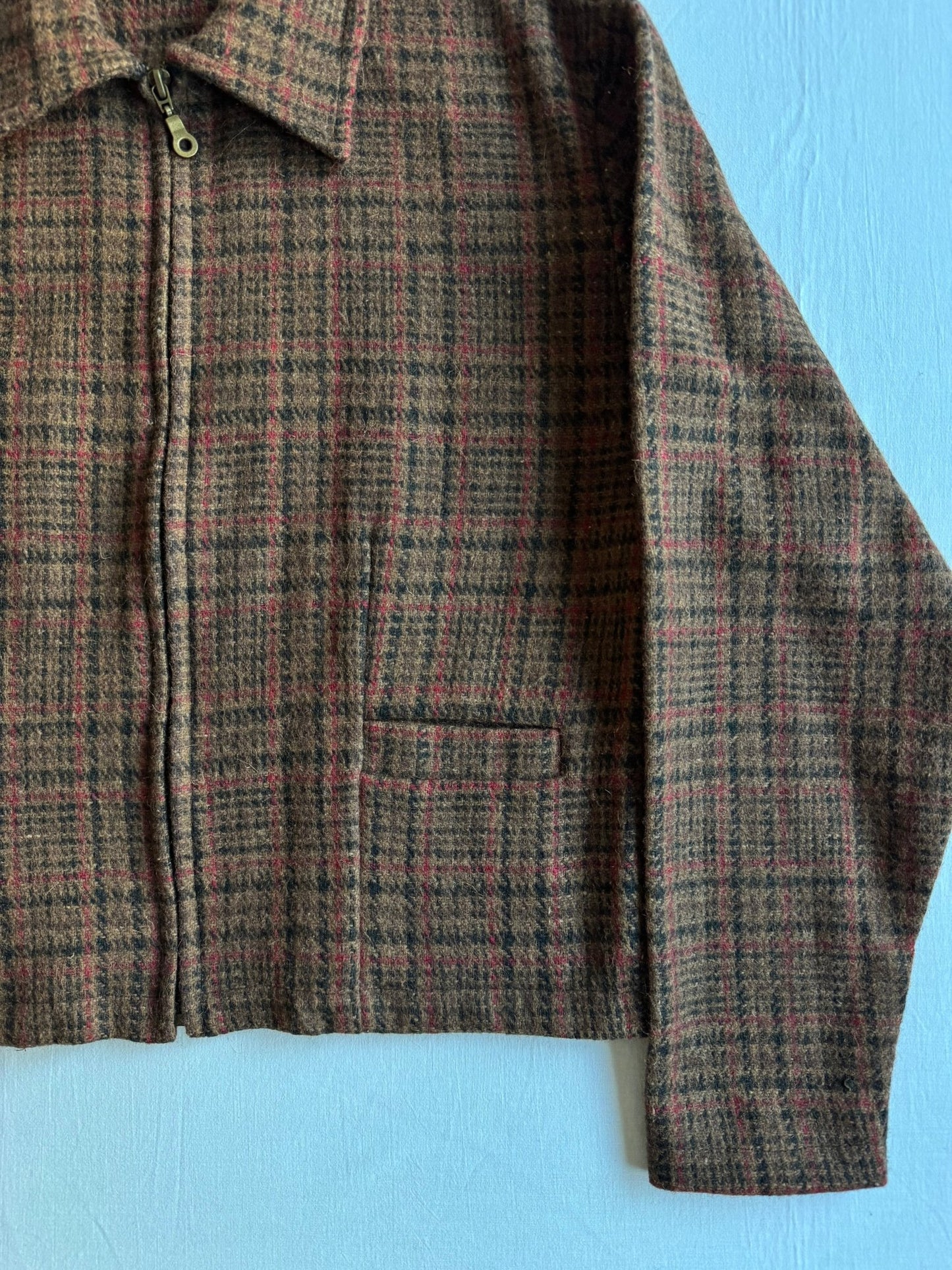 🪵 Geacă Vintage Damă din Lână cu Model Plaid – M - anbracaminte