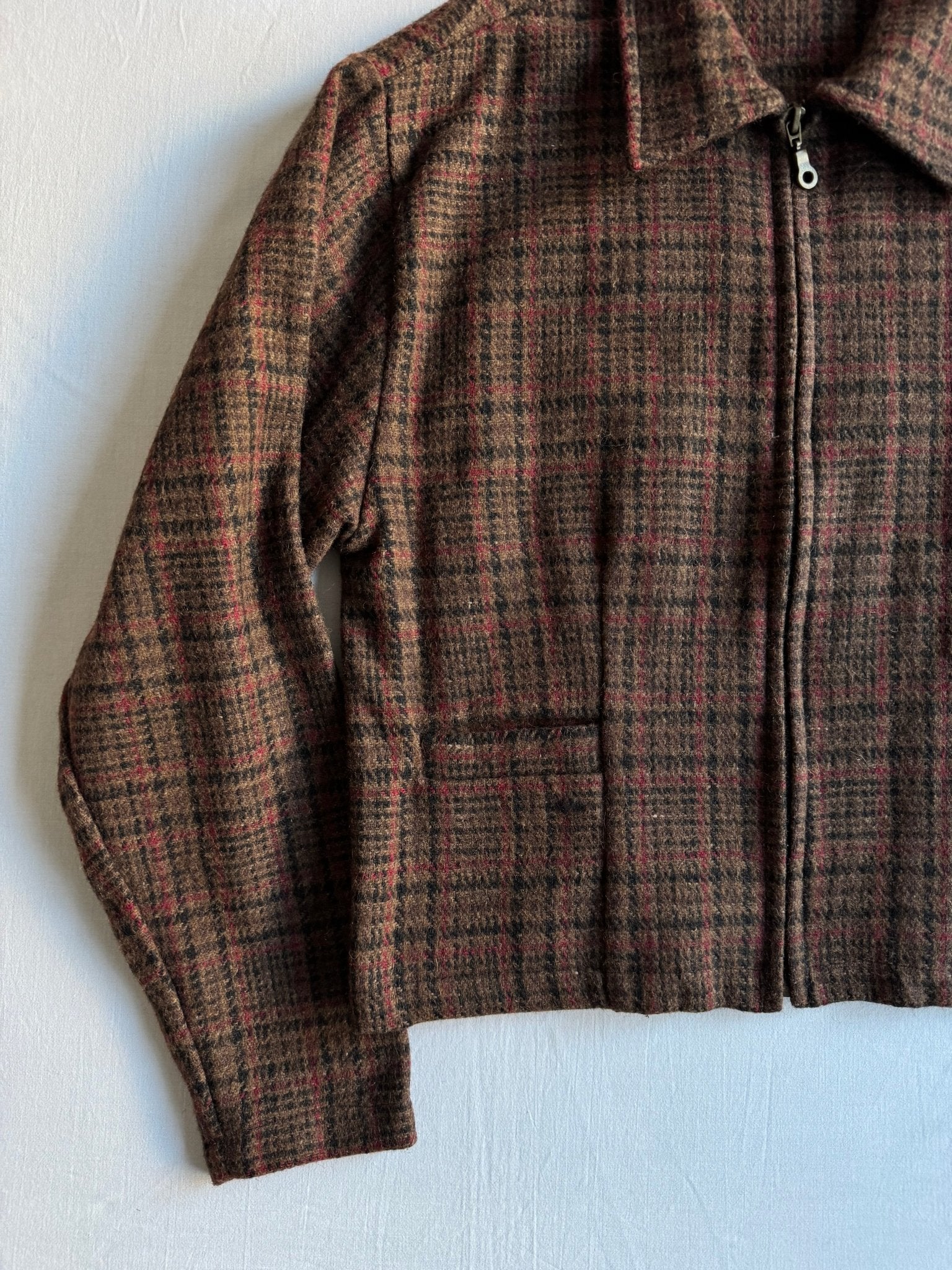 🪵 Geacă Vintage Damă din Lână cu Model Plaid – M - anbracaminte