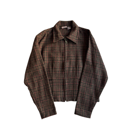 🪵 Geacă Vintage Damă din Lână cu Model Plaid – M - anbracaminte