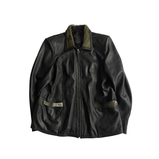 🖤 Geacă Vintage Damă din Piele Neagră cu Aplicații Păr Animal – XXL - anbracaminte
