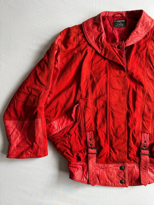 🍒 Geacă Vintage Damă din Piele & Suede Roșu – Made in Germany – M/L - anbracaminte