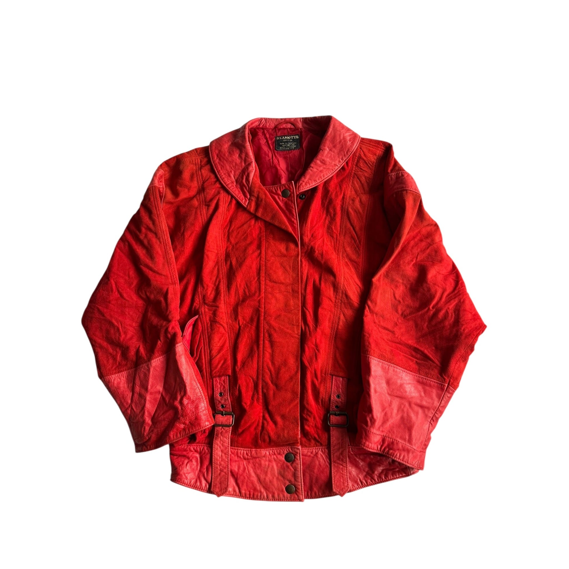 🍒 Geacă Vintage Damă din Piele & Suede Roșu – Made in Germany – M/L - anbracaminte
