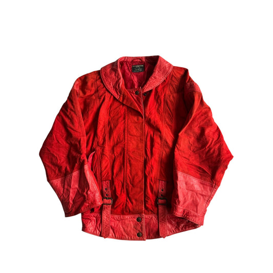 🍒 Geacă Vintage Damă din Piele & Suede Roșu – Made in Germany – M/L - anbracaminte
