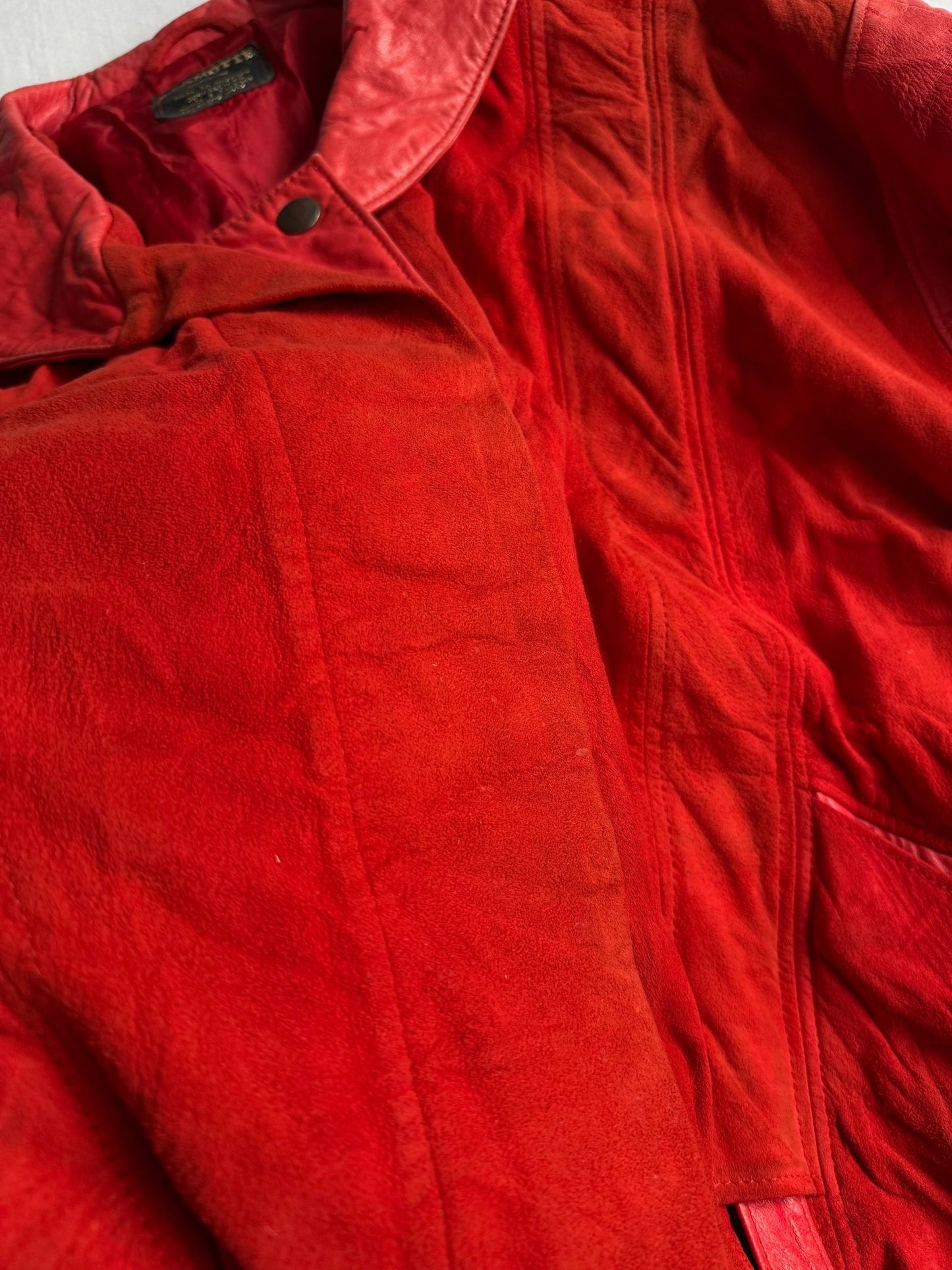 🍒 Geacă Vintage Damă din Piele & Suede Roșu – Made in Germany – M/L - anbracaminte