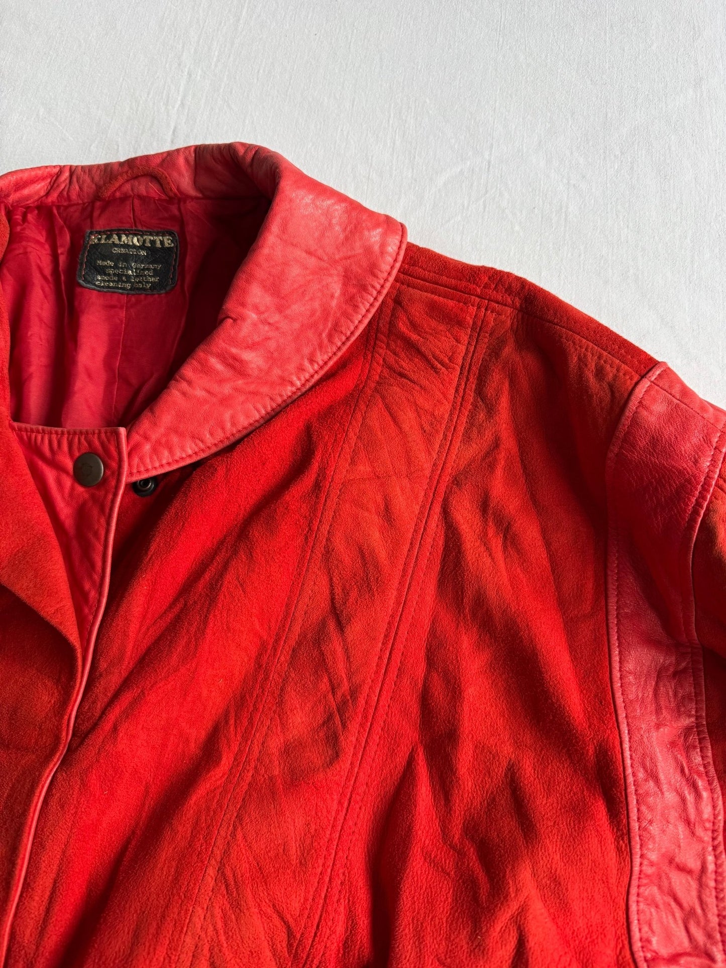 🍒 Geacă Vintage Damă din Piele & Suede Roșu – Made in Germany – M/L - anbracaminte