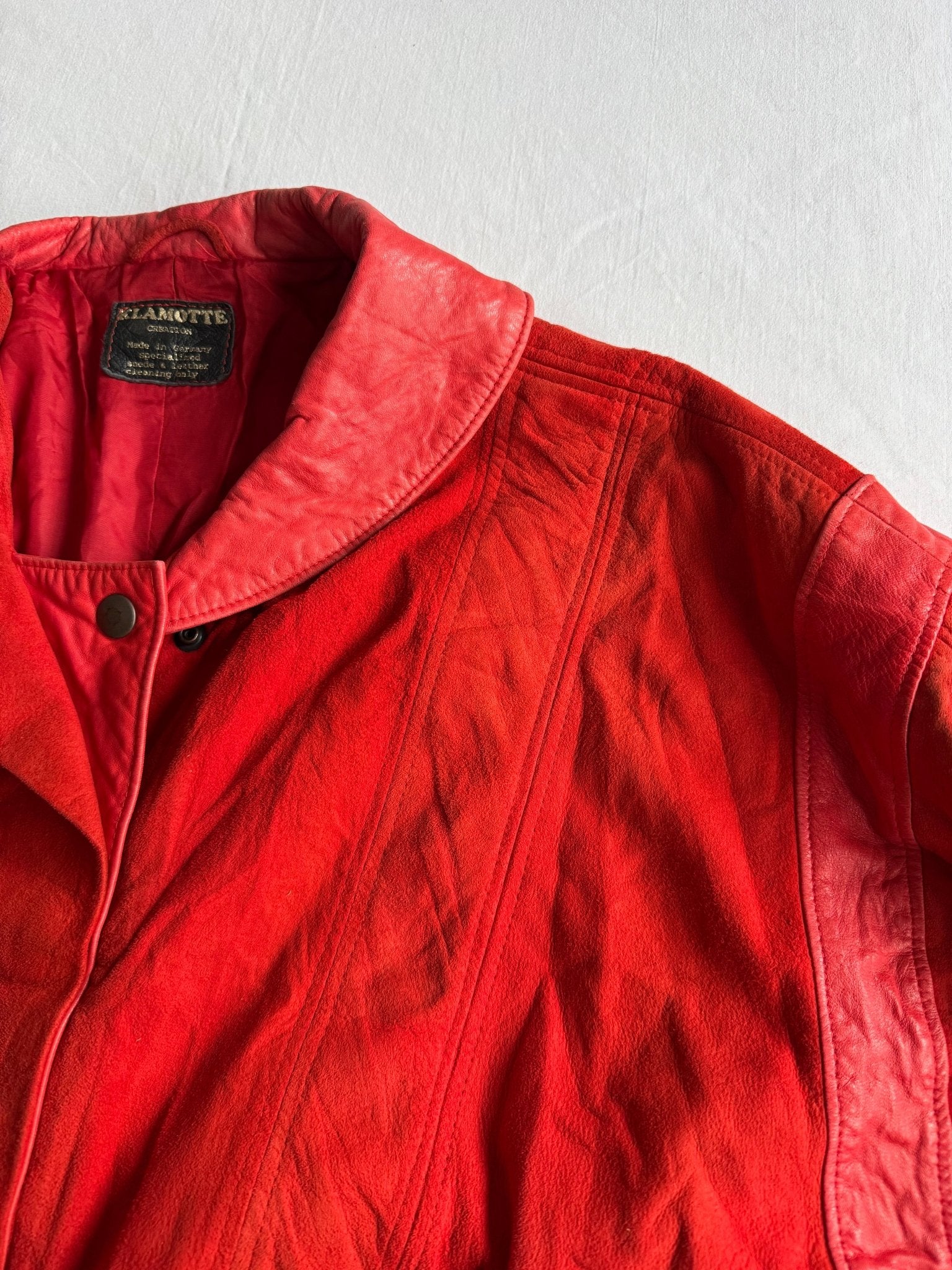 🍒 Geacă Vintage Damă din Piele & Suede Roșu – Made in Germany – M/L - anbracaminte
