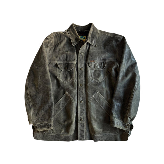 ⛽️ Geacă vintage Diesel din piele naturală gri metalizat (Mărime L – croială oversize) - anbracaminte