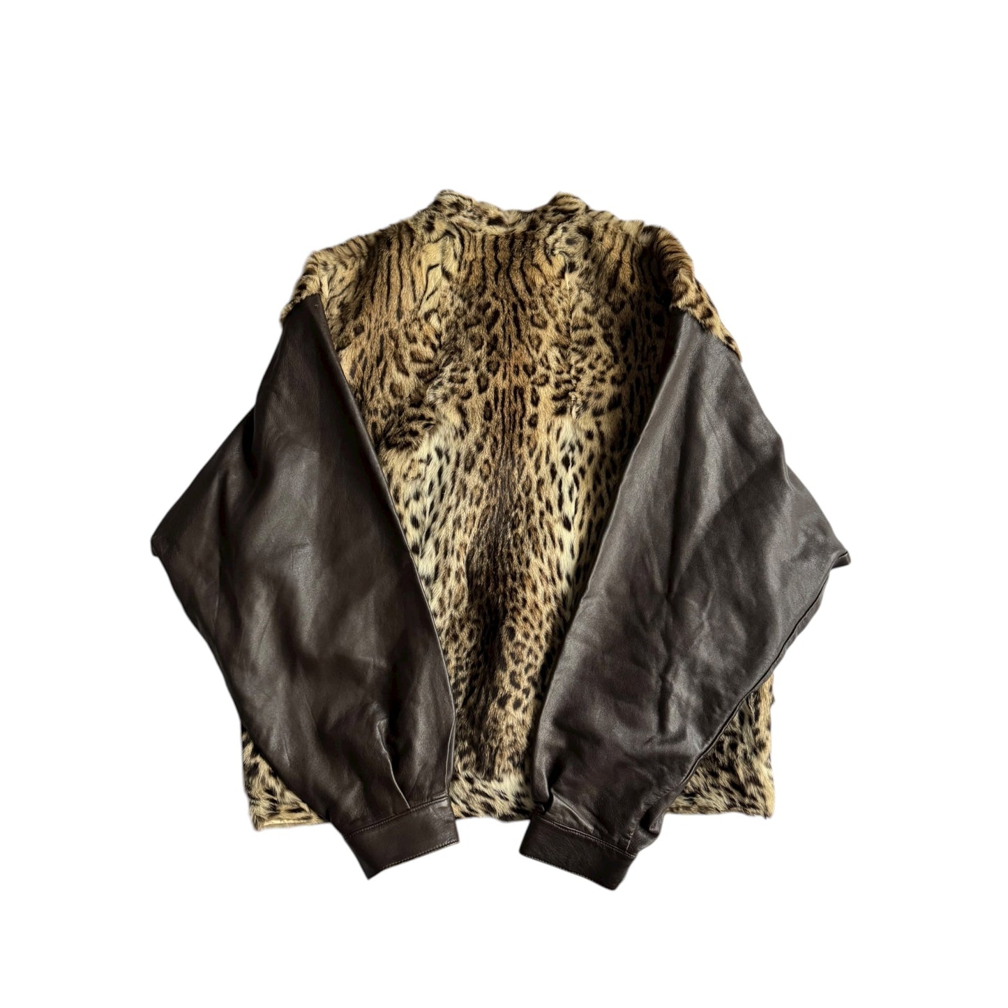 🐅 Geacă vintage din blană reală cu mâneci din piele maro – Made in Italy (Mărime aproximativă L) - anbracaminte