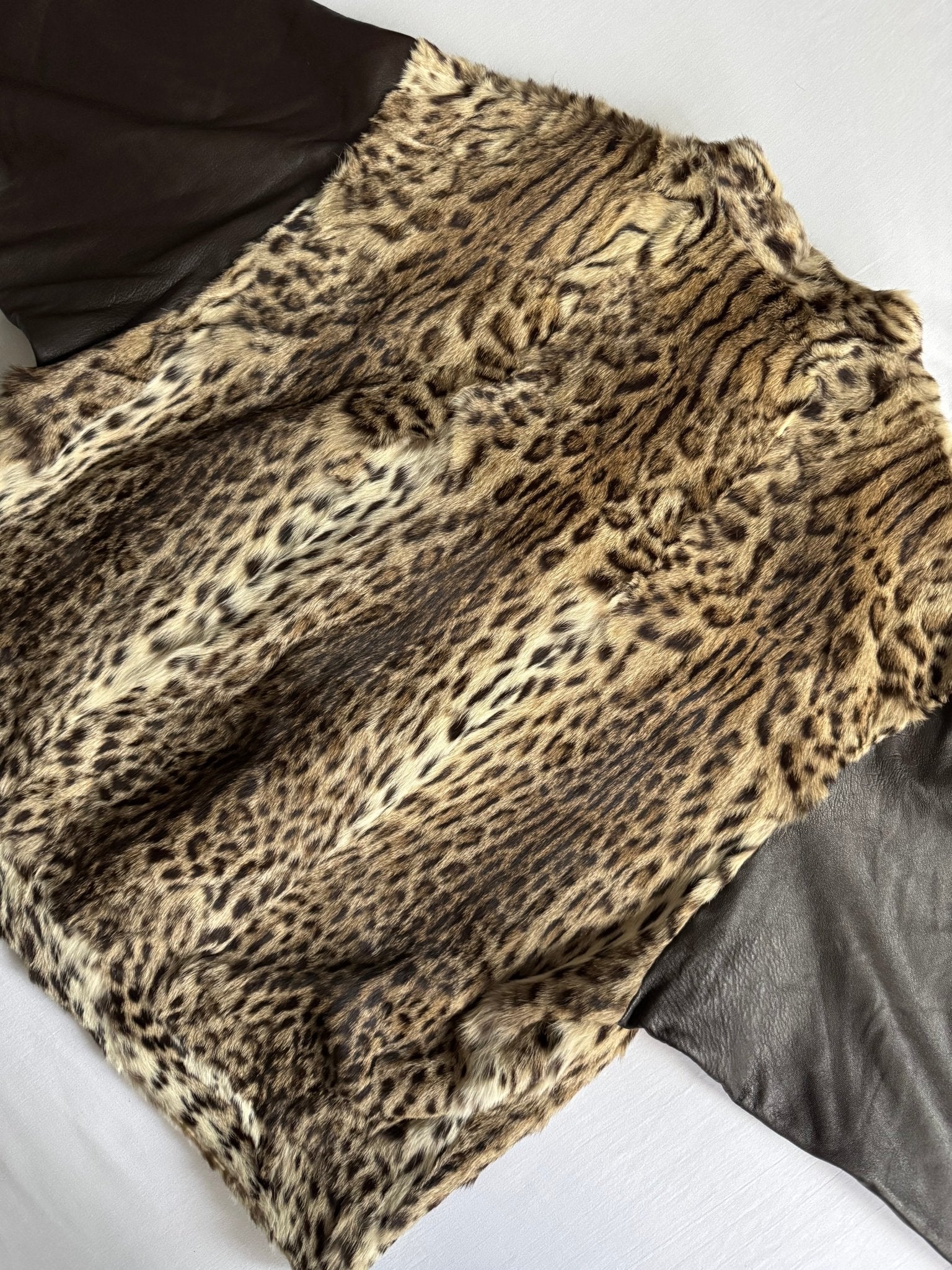 🐅 Geacă vintage din blană reală cu mâneci din piele maro – Made in Italy (Mărime aproximativă L) - anbracaminte