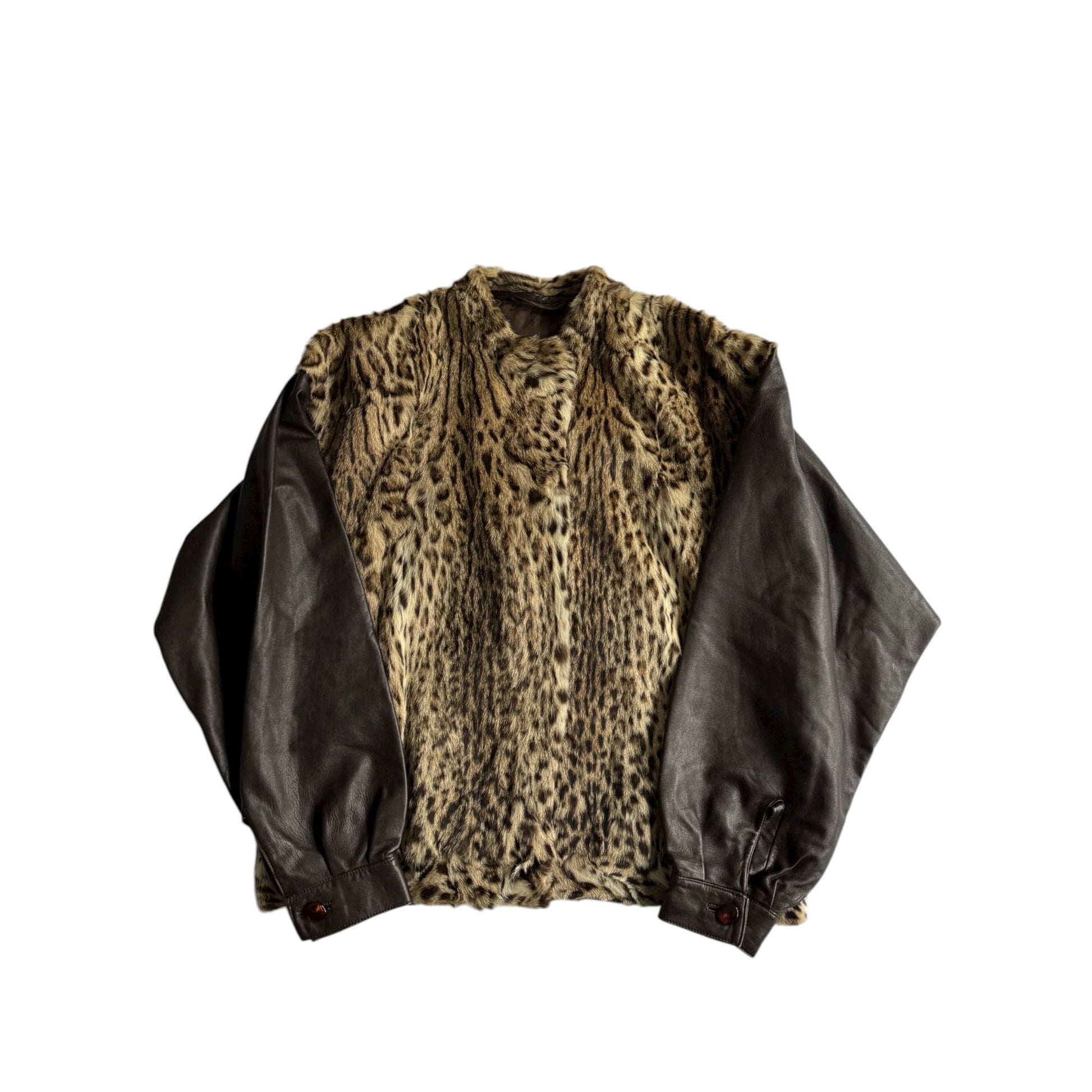🐅 Geacă vintage din blană reală cu mâneci din piele maro – Made in Italy (Mărime aproximativă L) - anbracaminte