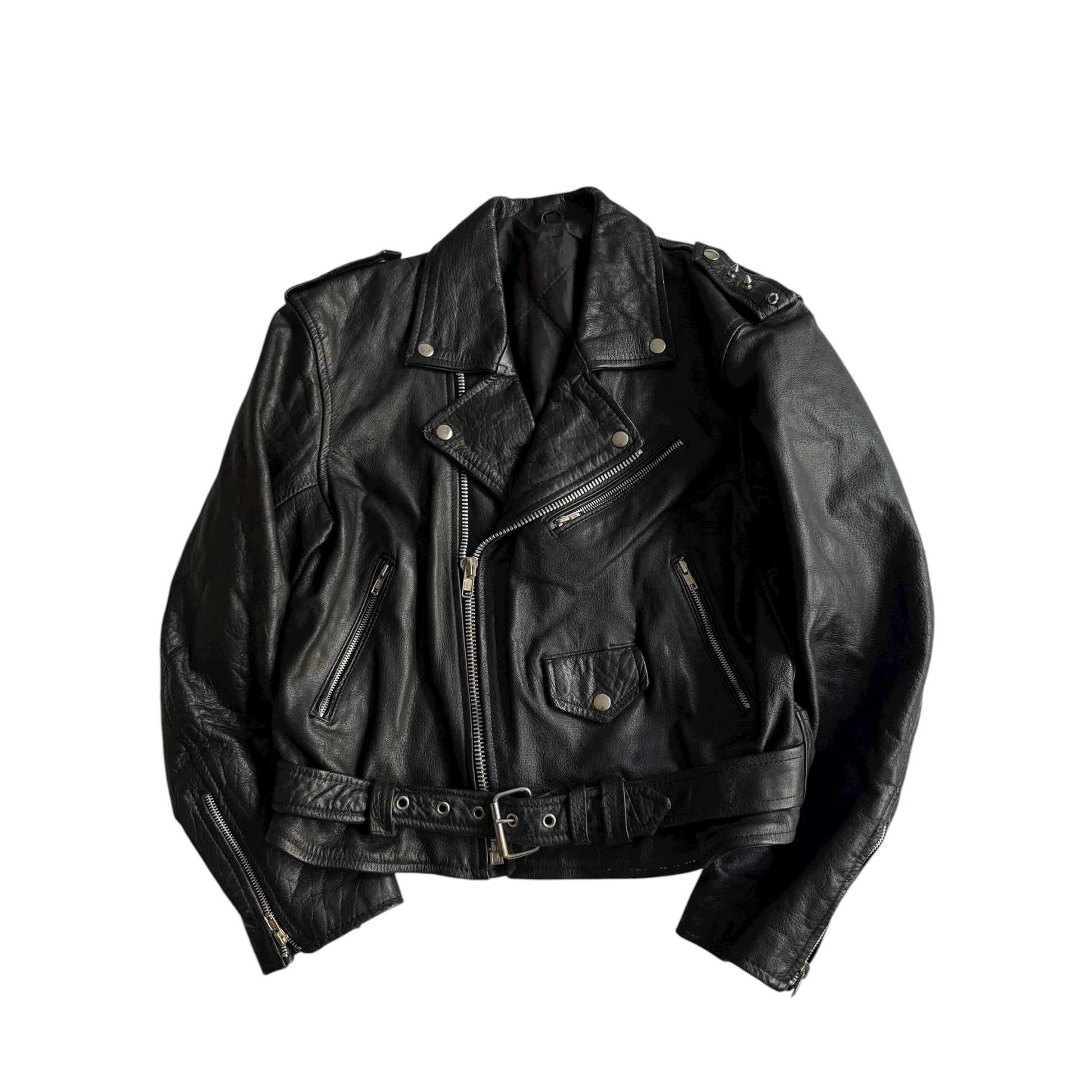 🏍️ Geacă vintage din piele biker / Cu ținte pe umăr (M bărbați) - anbracaminte