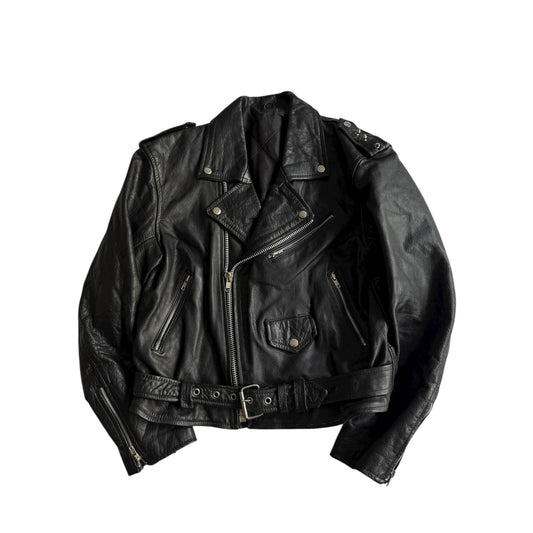🏍️ Geacă vintage din piele biker / Cu ținte pe umăr (M bărbați) - anbracaminte