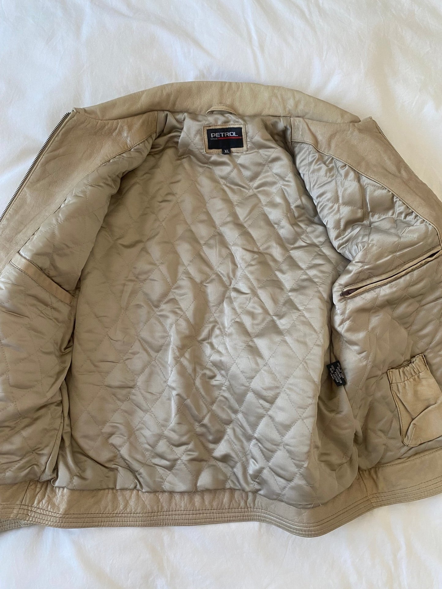 Geacă vintage din piele crem – Mărimea XL – Bărbați – Anii ’90 - anbracaminte