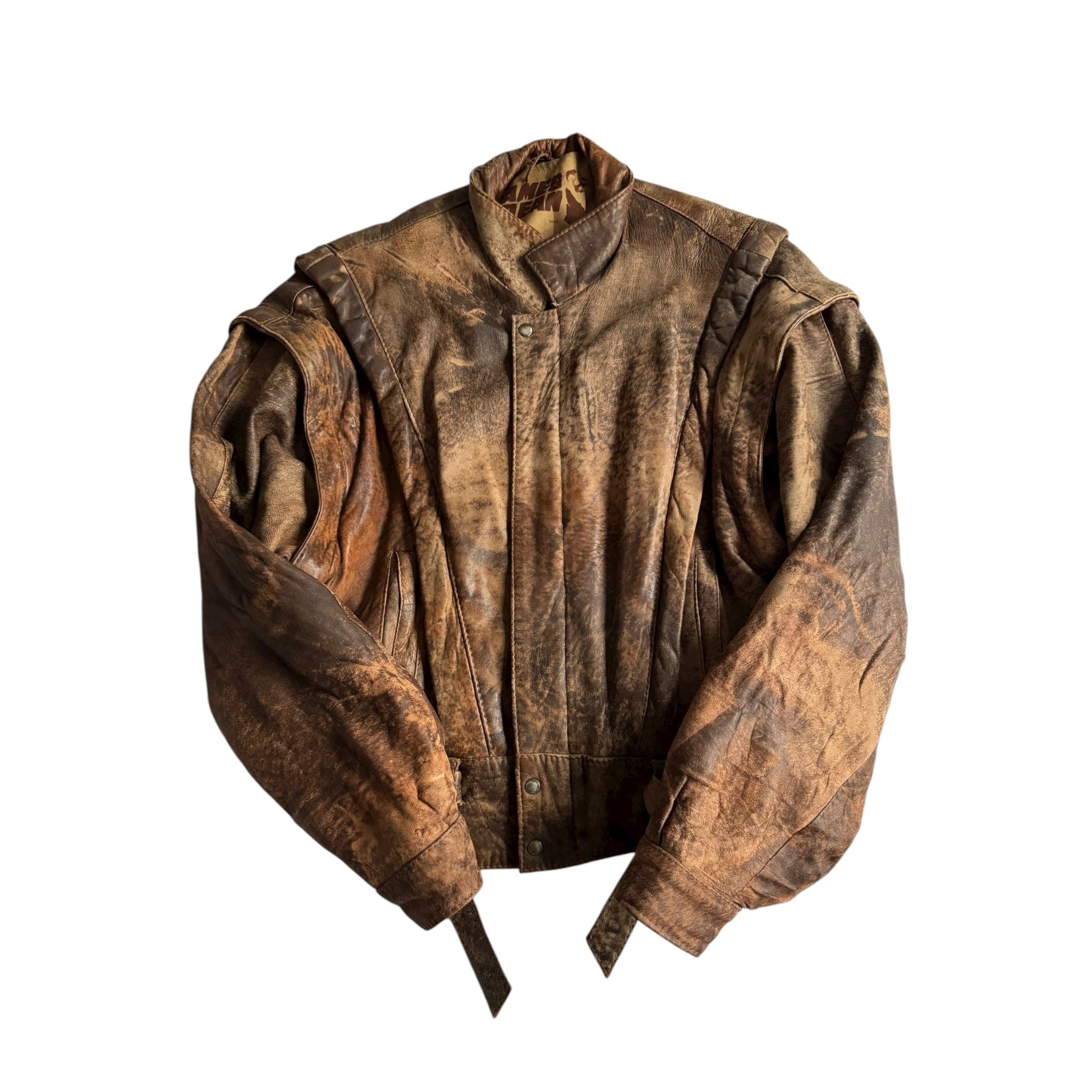 🪄 Geacă vintage din piele cu patină intensă / Mâneci detașabile (S bărbați) - anbracaminte