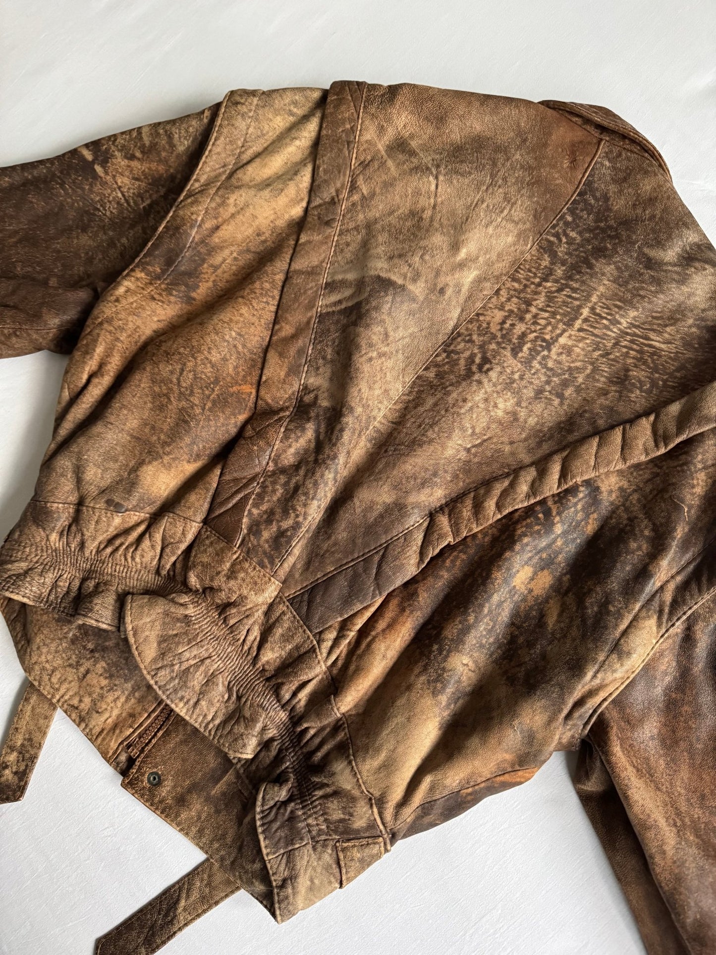 🪄 Geacă vintage din piele cu patină intensă / Mâneci detașabile (S bărbați) - anbracaminte