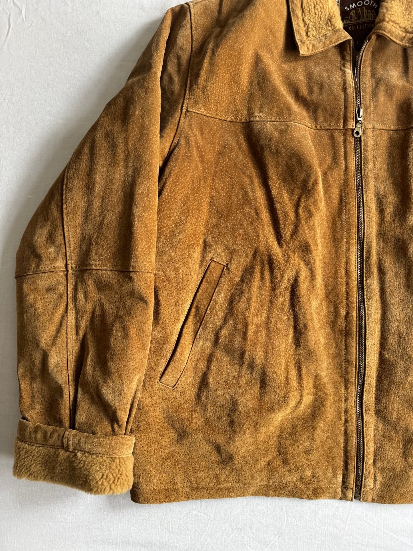 🧥 Geacă Vintage din Piele Întoarsă / Detalii Blană Artificială (Mărime 54 - XXL) - anbracaminte