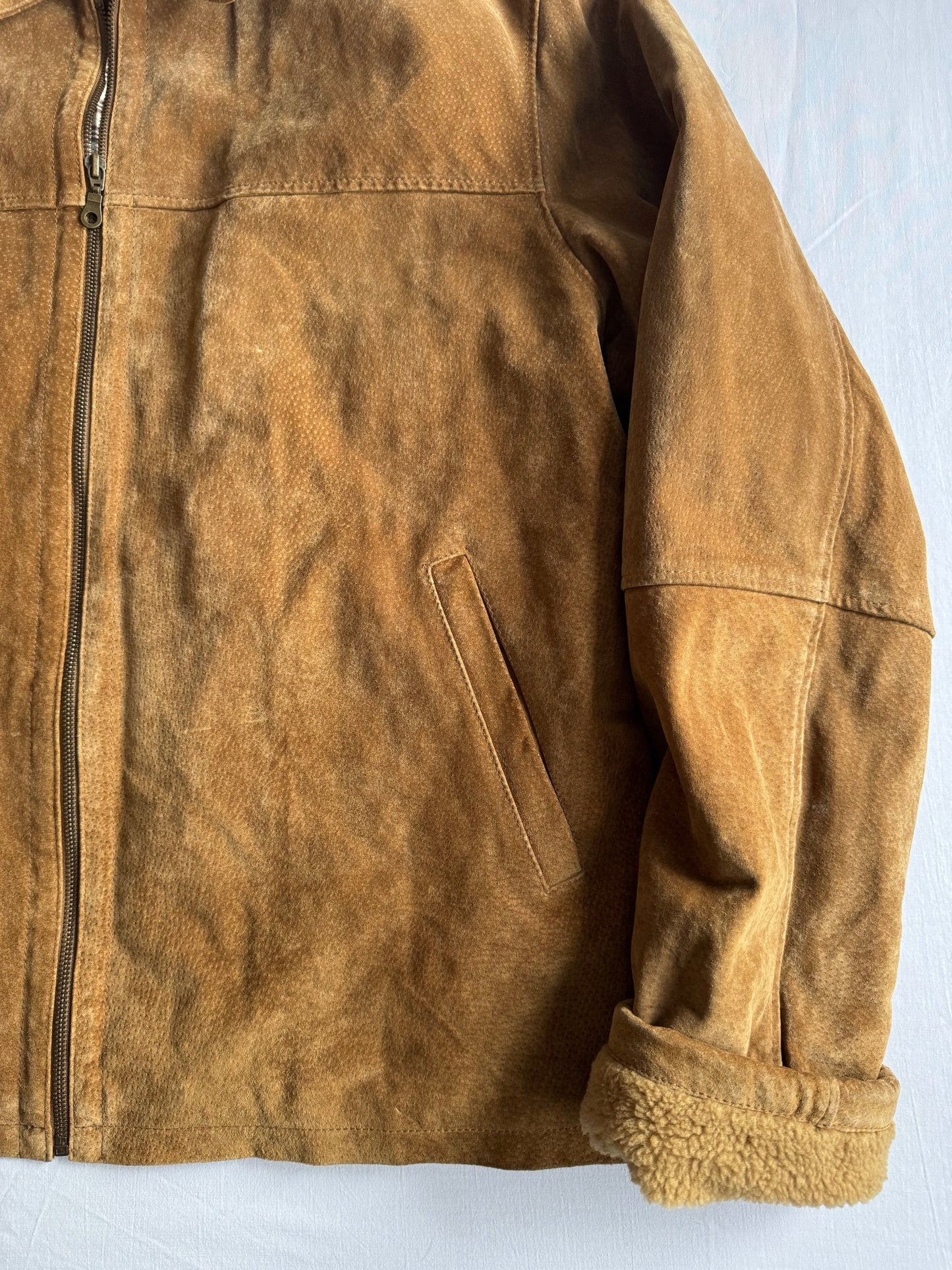 🧥 Geacă Vintage din Piele Întoarsă / Detalii Blană Artificială (Mărime 54 - XXL) - anbracaminte