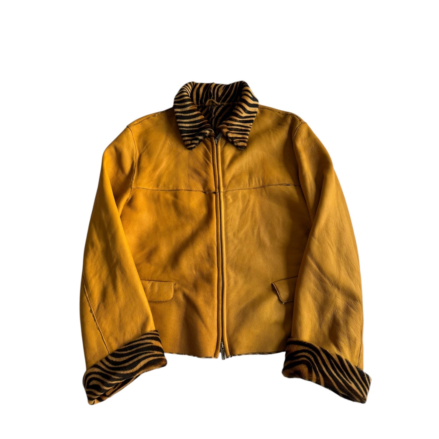 🦓 Geacă vintage din piele italiană / Căptușeală imprimeu zebră (L femei) - anbracaminte