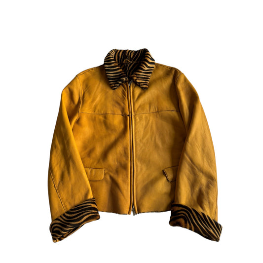 🦓 Geacă vintage din piele italiană / Căptușeală imprimeu zebră (L femei) - anbracaminte