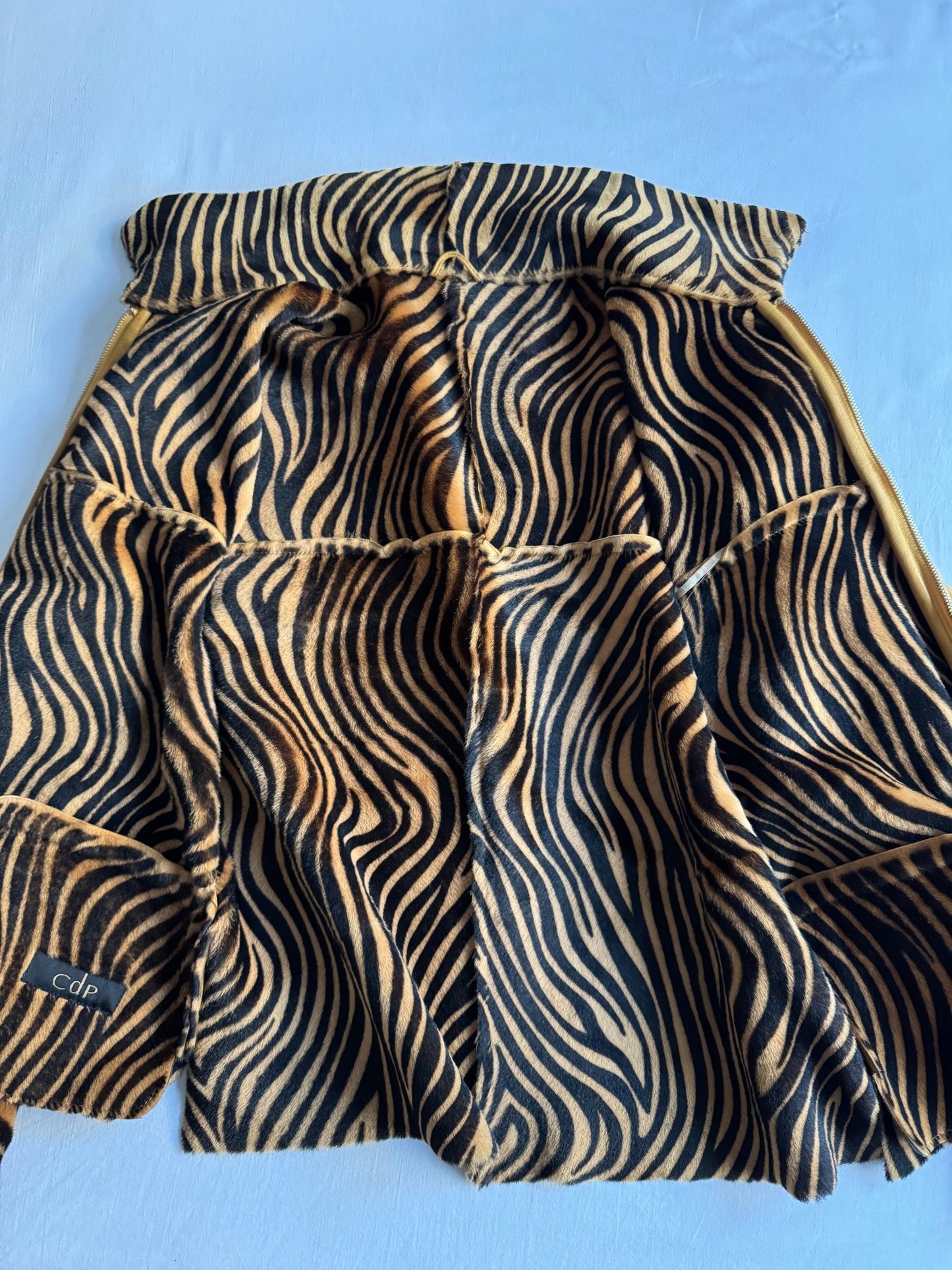 🦓 Geacă vintage din piele italiană / Căptușeală imprimeu zebră (L femei) - anbracaminte