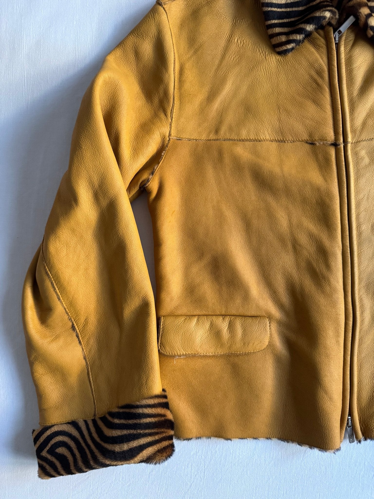 🦓 Geacă vintage din piele italiană / Căptușeală imprimeu zebră (L femei) - anbracaminte