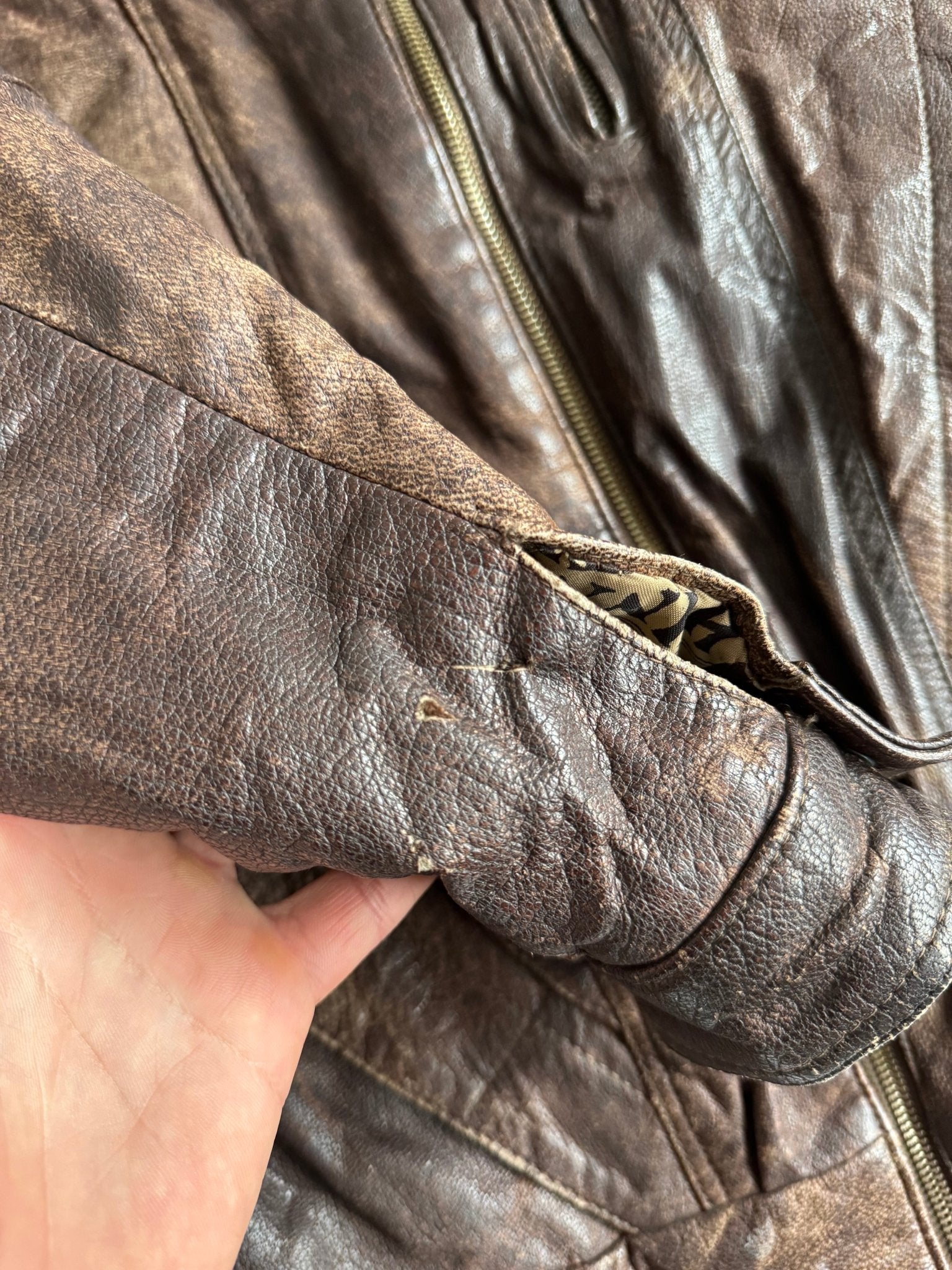 🤎 Geacă Vintage din Piele Maro – XL (Cropped & Boxy, Patină & Fade) - anbracaminte