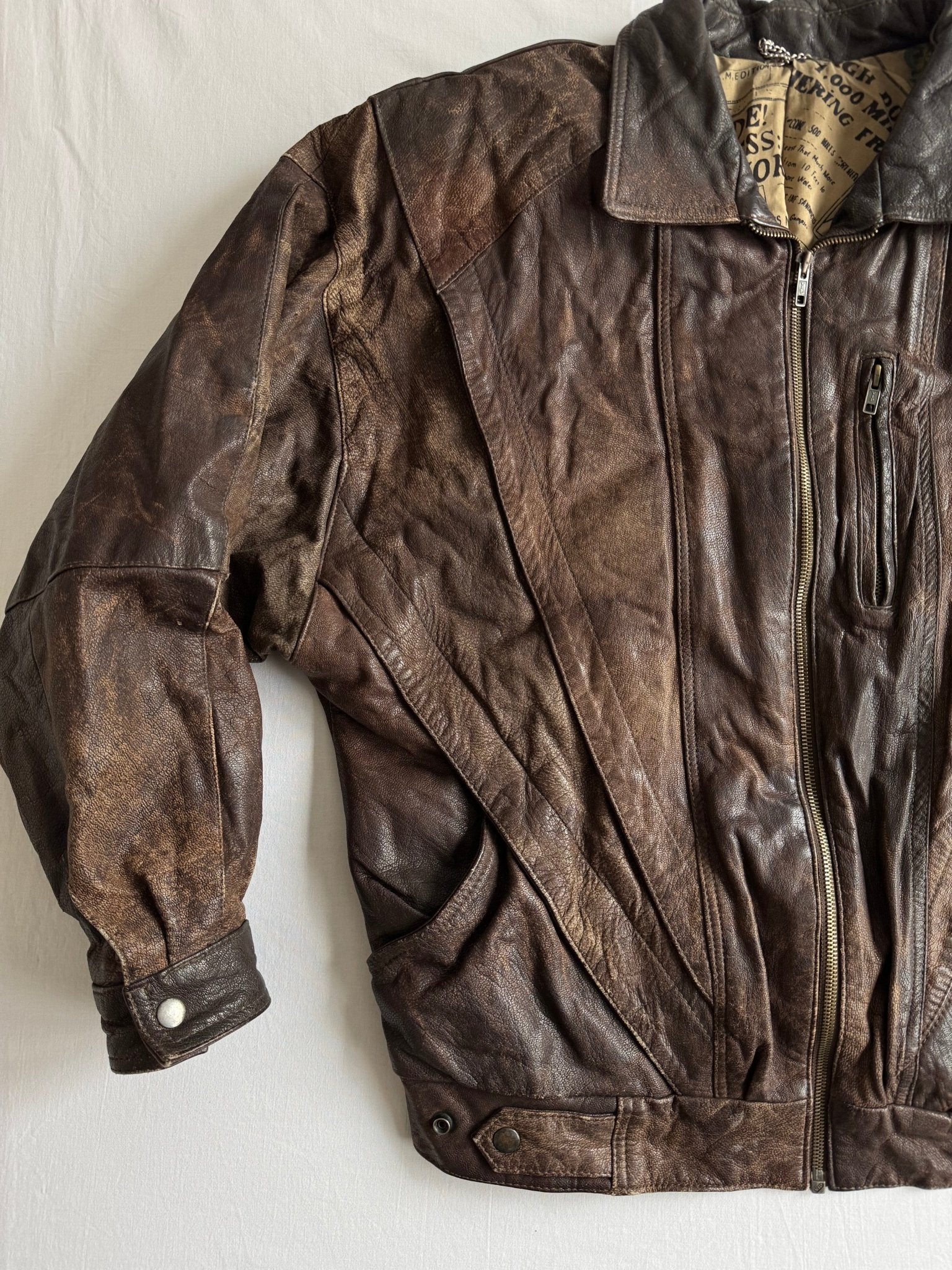 🤎 Geacă Vintage din Piele Maro – XL (Cropped & Boxy, Patină & Fade) - anbracaminte