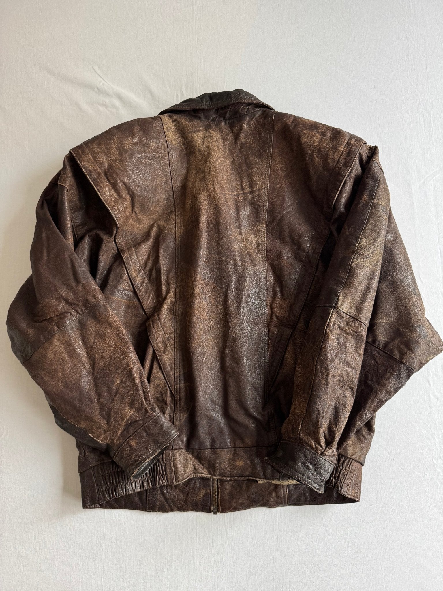 🤎 Geacă Vintage din Piele Maro – XL (Cropped & Boxy, Patină & Fade) - anbracaminte