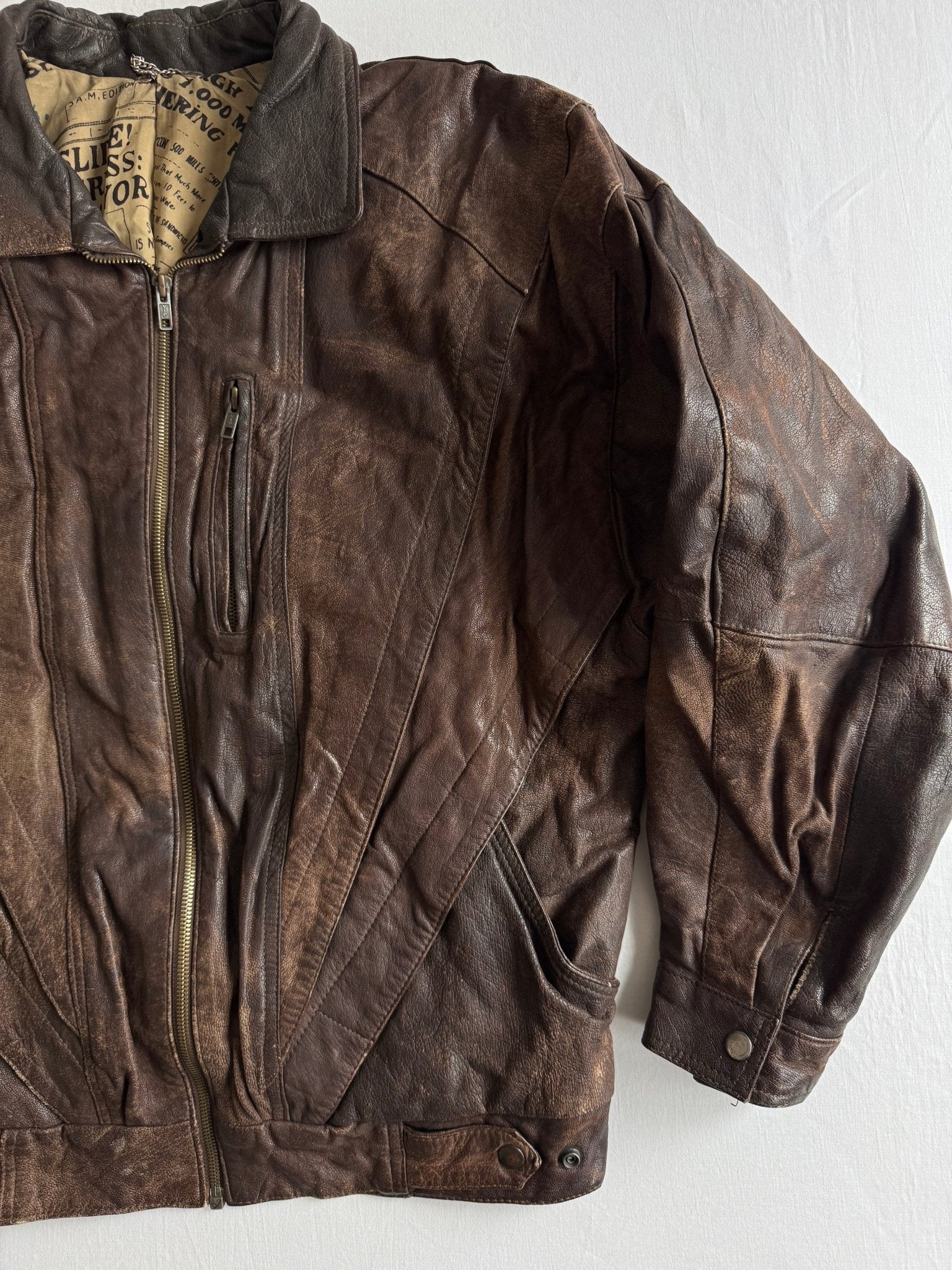 🤎 Geacă Vintage din Piele Maro – XL (Cropped & Boxy, Patină & Fade) - anbracaminte