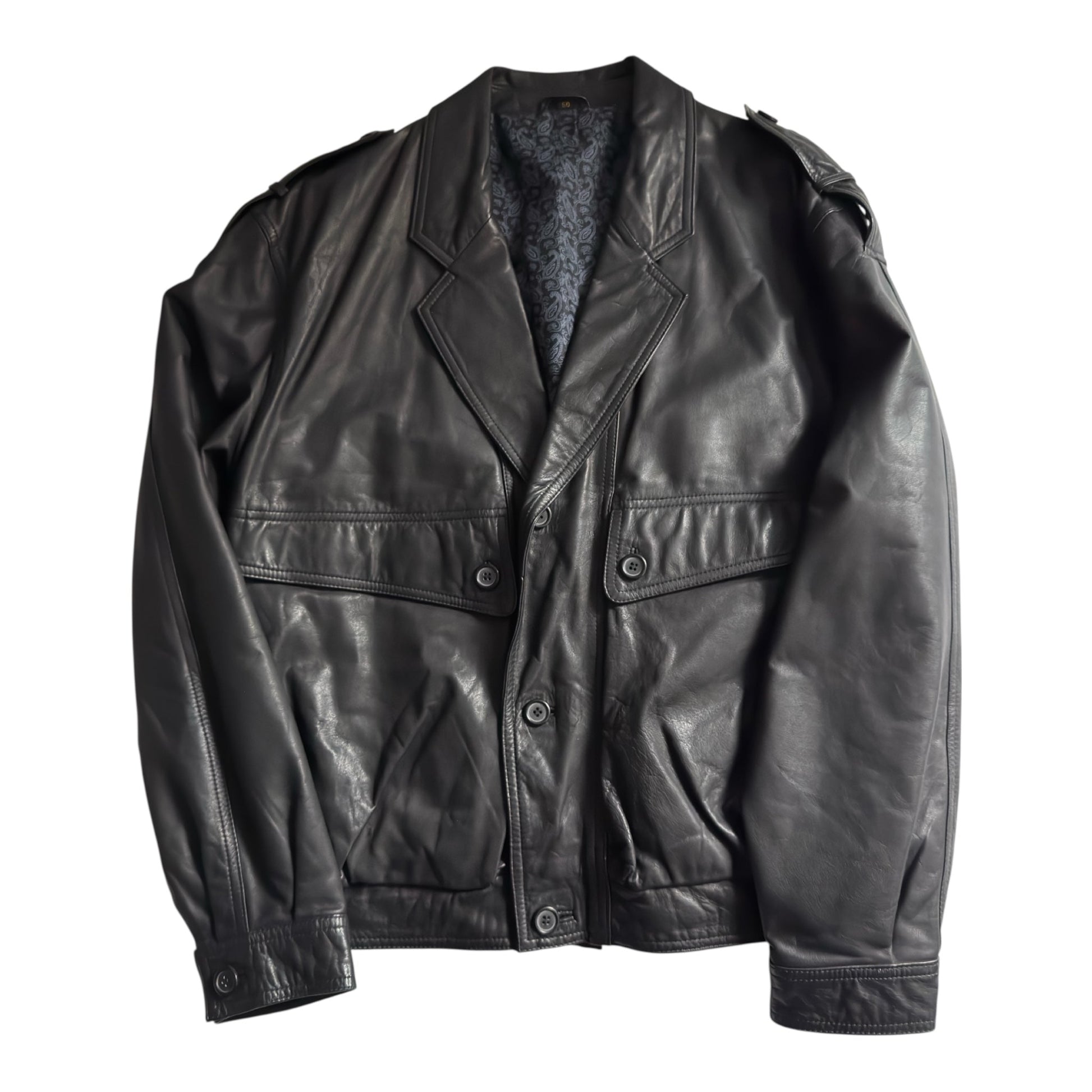 Geacă Vintage din Piele Neagră – Men’s L – Mărime 50 - anbracaminte