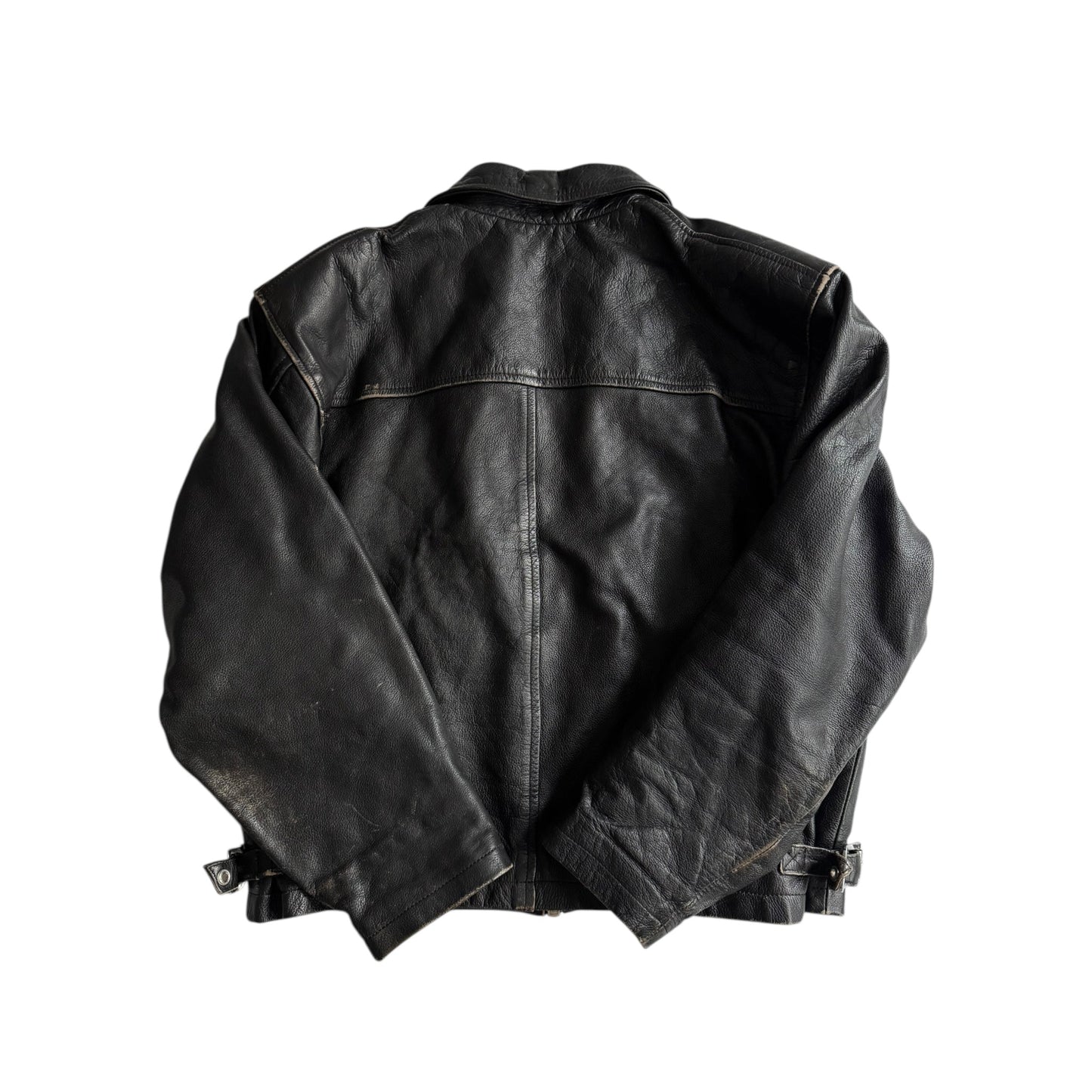 🏍️ Geacă vintage din piele neagră pentru bărbați – mărimea L – croială cropped – piele naturală cu patină autentică - anbracaminte