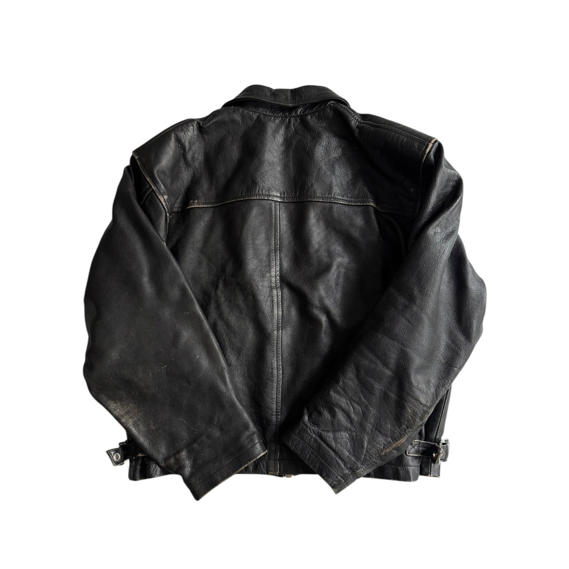 🏍️ Geacă vintage din piele neagră pentru bărbați – mărimea L – croială cropped – piele naturală cu patină autentică - anbracaminte
