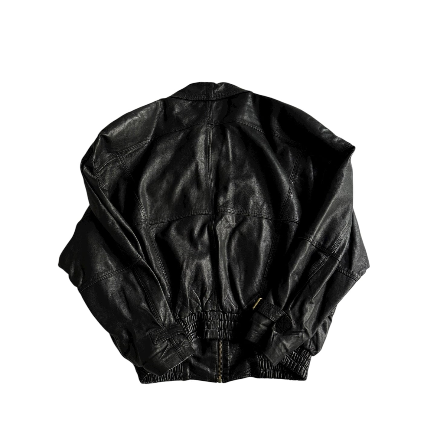 👨‍✈️ Geacă vintage din piele neagră tip bomber / Cropped Fit cu curele – Made in Italy (L bărbați) - anbracaminte